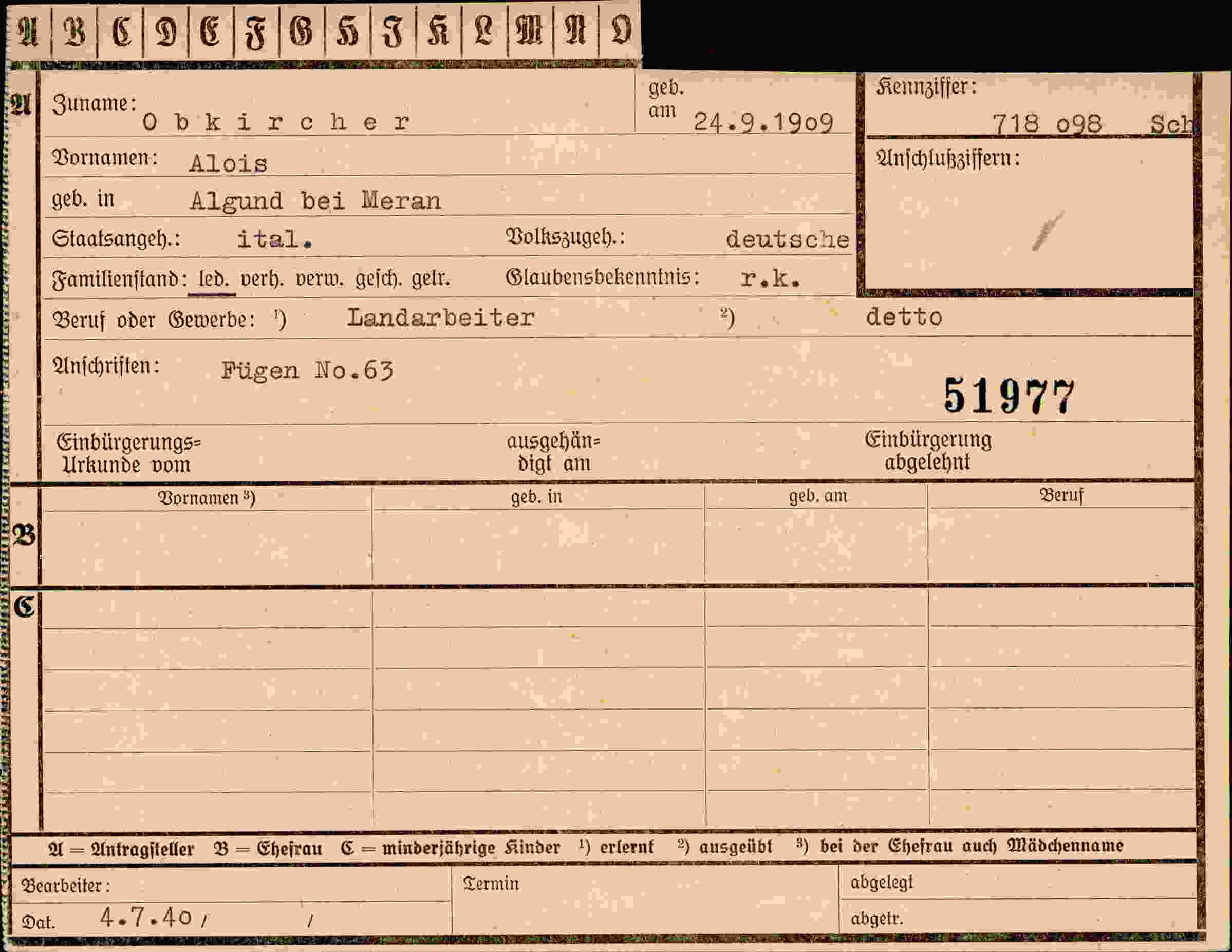 Dokument für Alois Obkircher