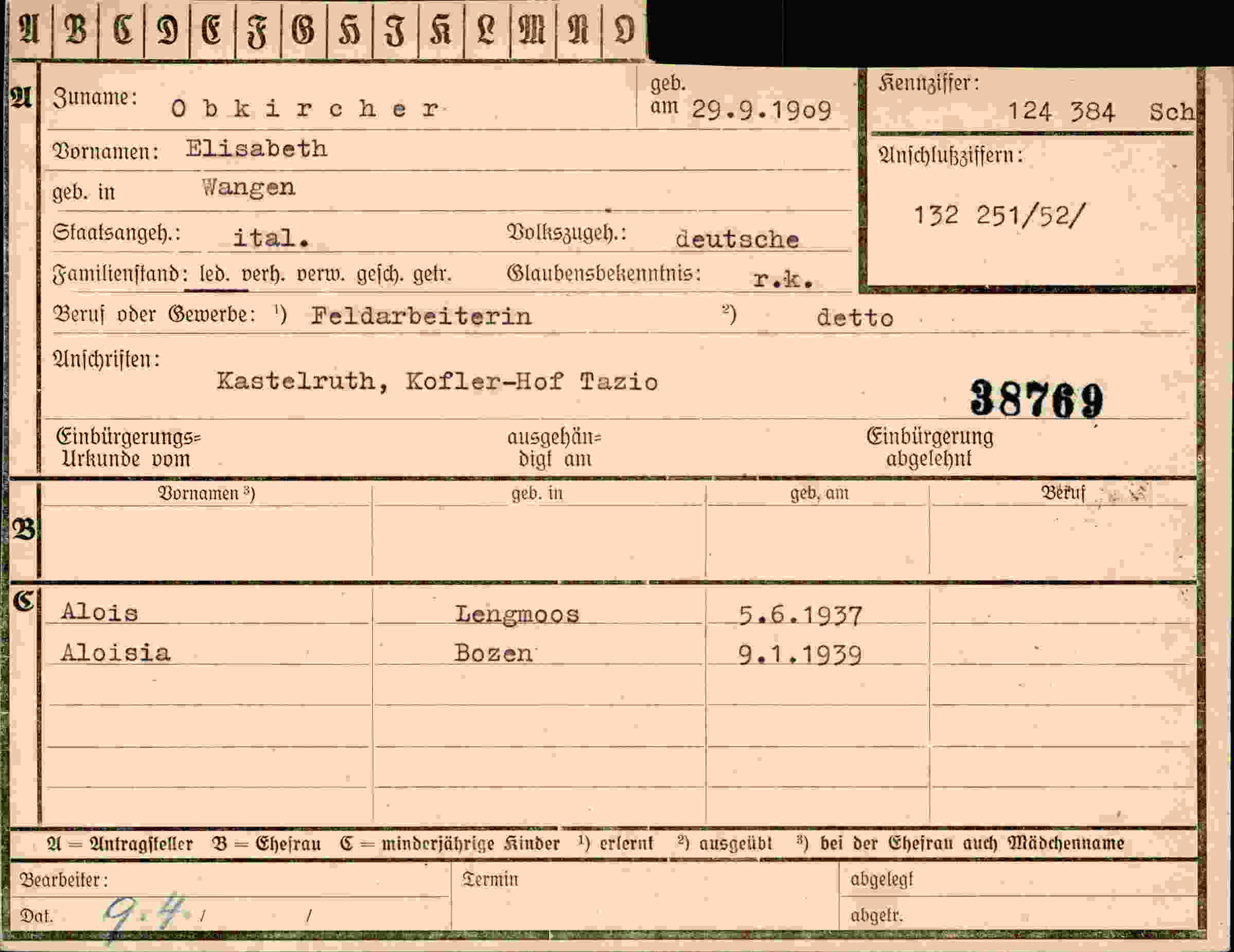 Dokument für Elisabeth Obkircher