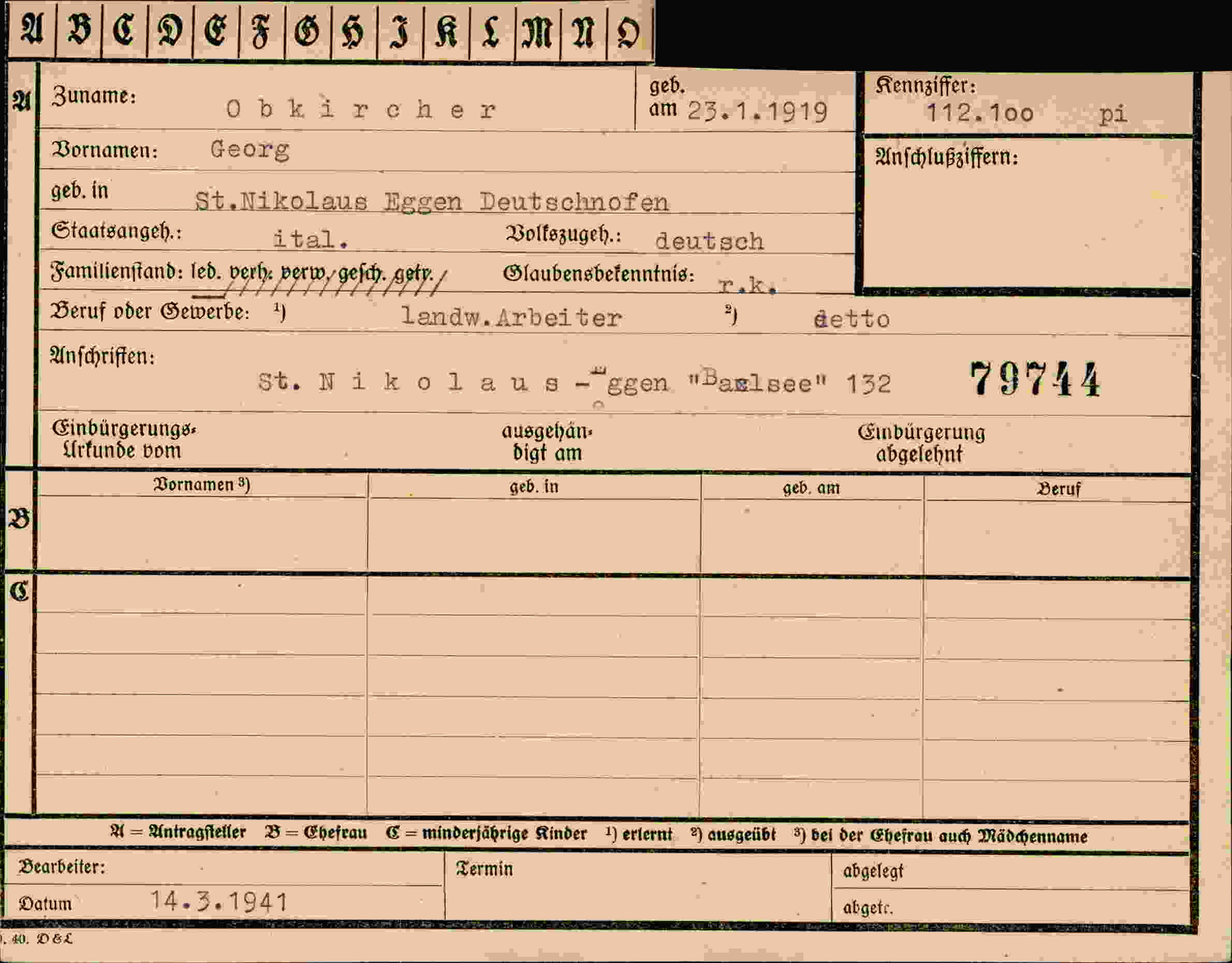 Dokument für Georg Obkircher