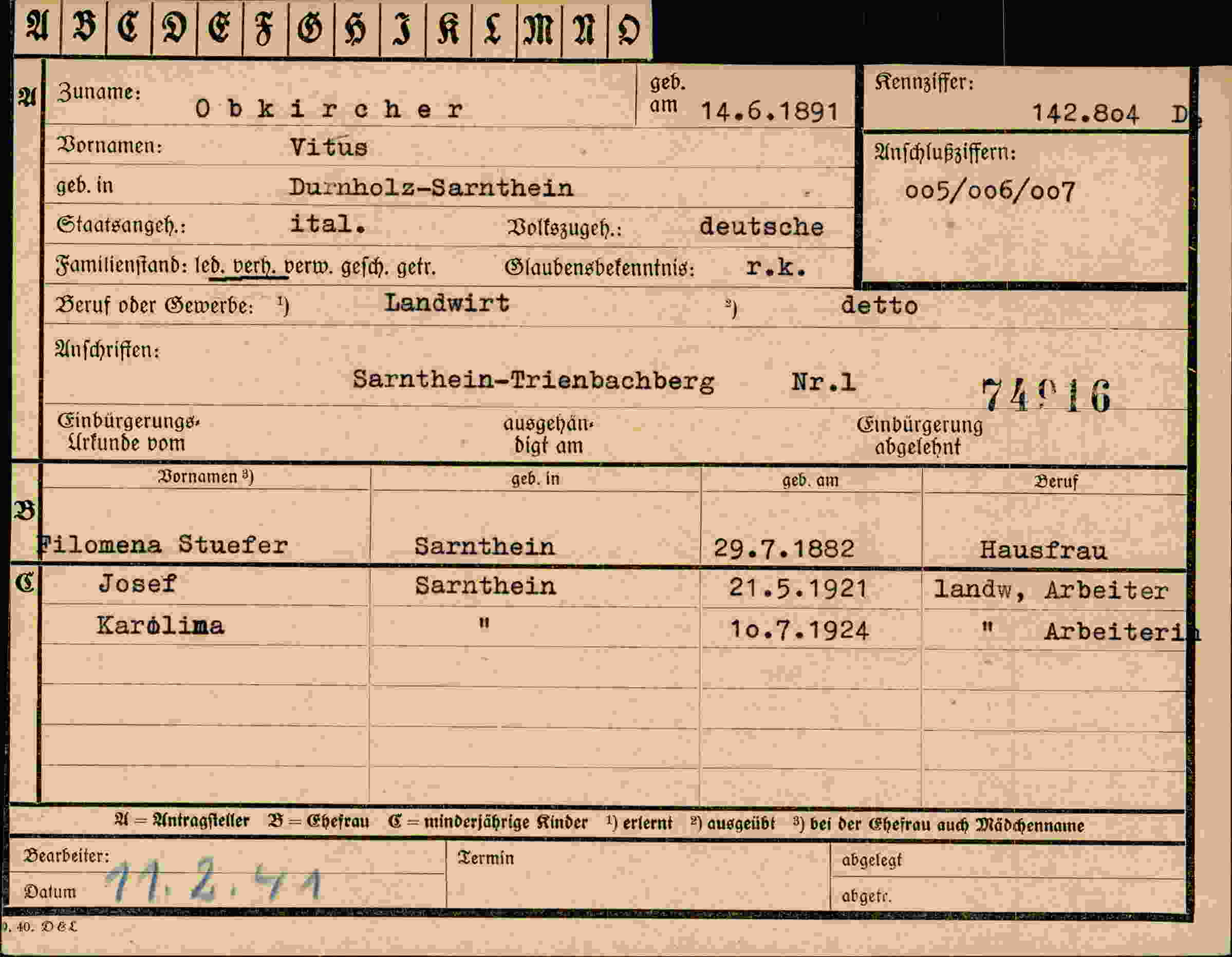 Vorderseite des Dokuments