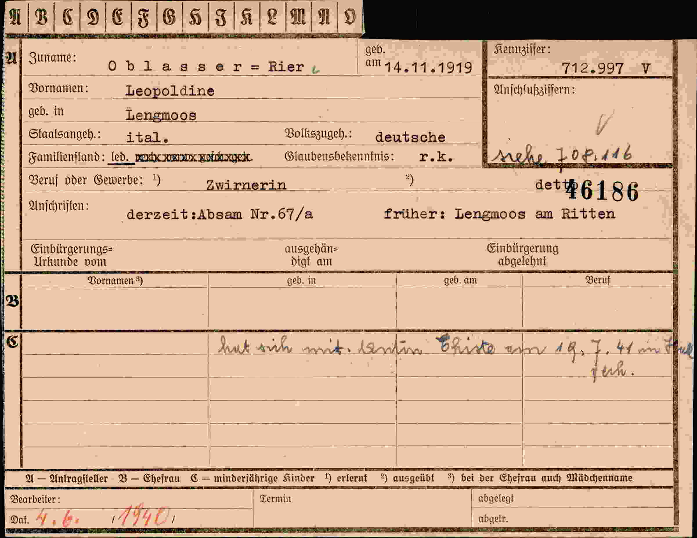 Dokument für Leopoldine Rier