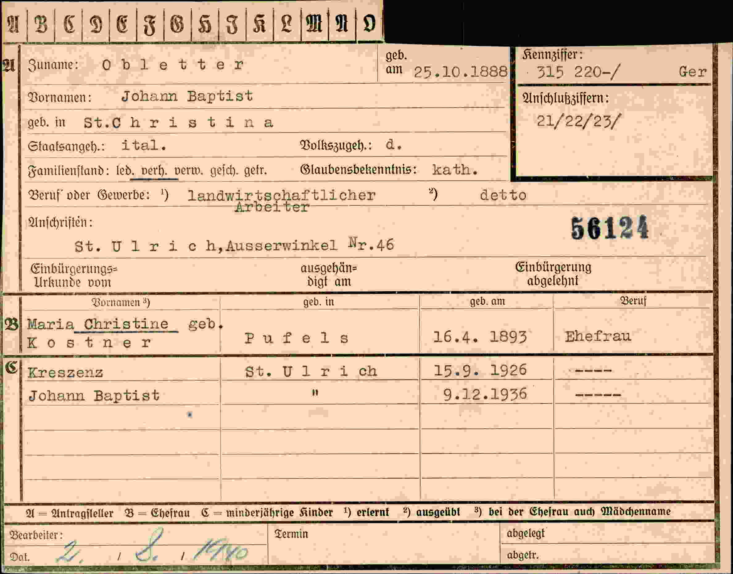 Dokument für Johann Obletter