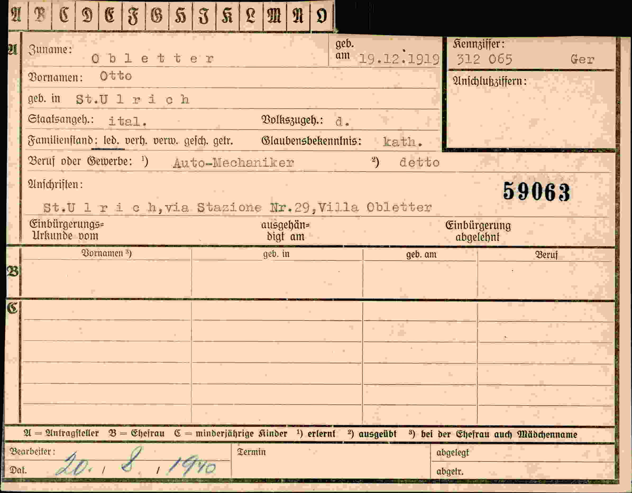 Dokument für Otto Obletter