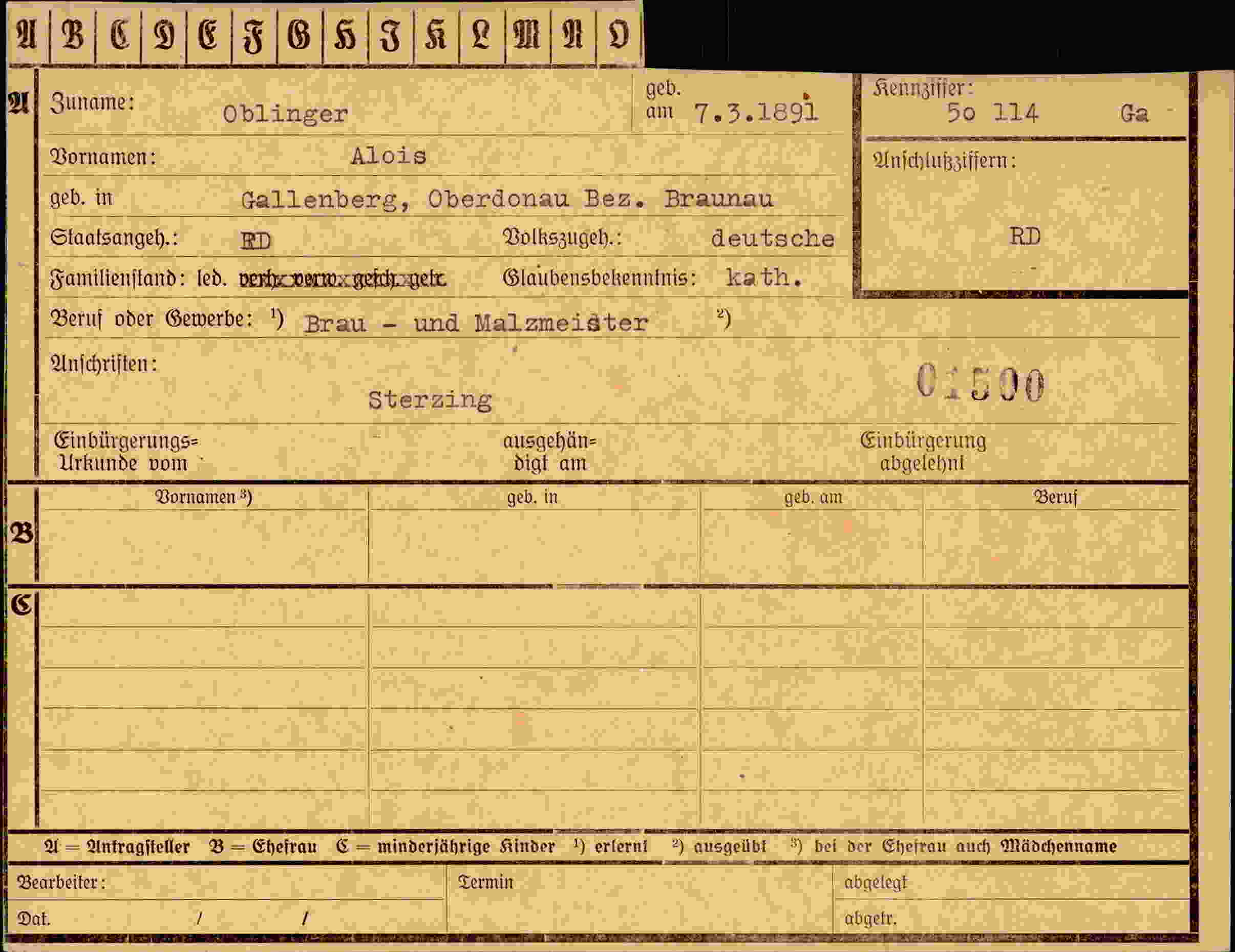 Dokument für Alois Oblinger