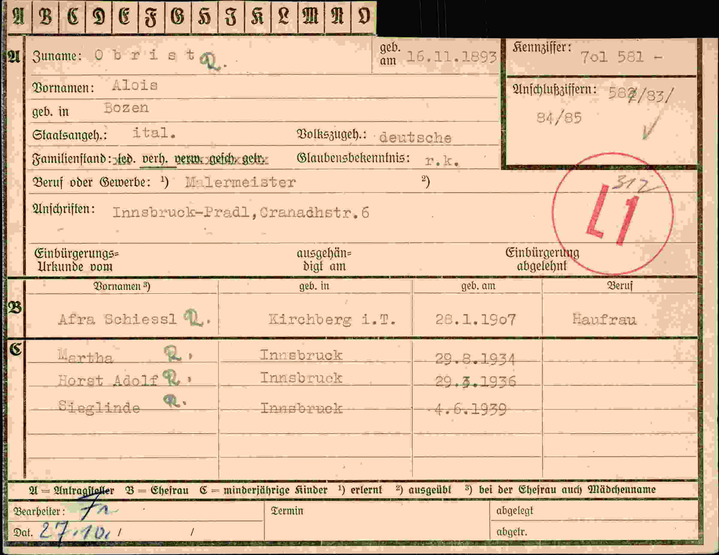Dokument für Alois Obrist