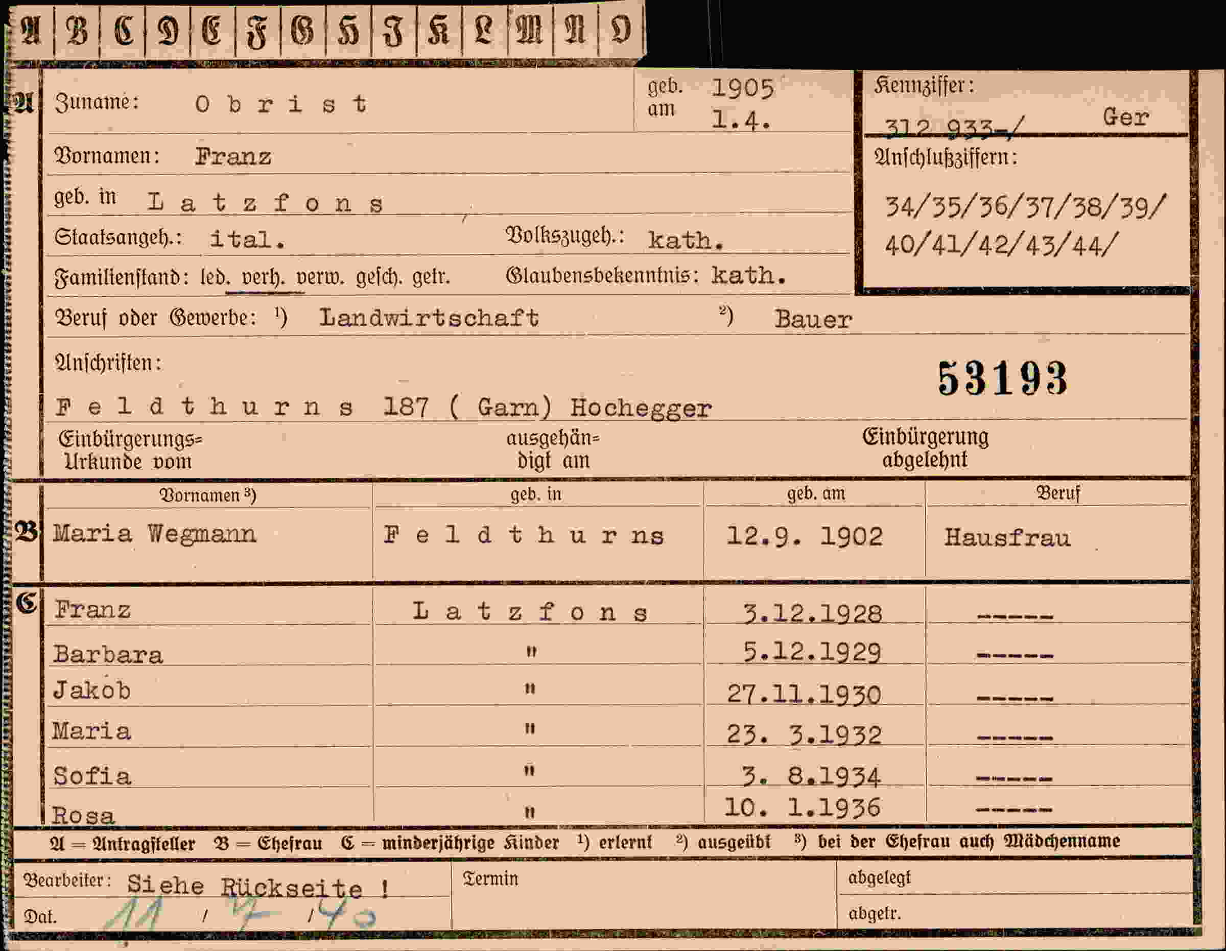 Vorderseite des Dokuments