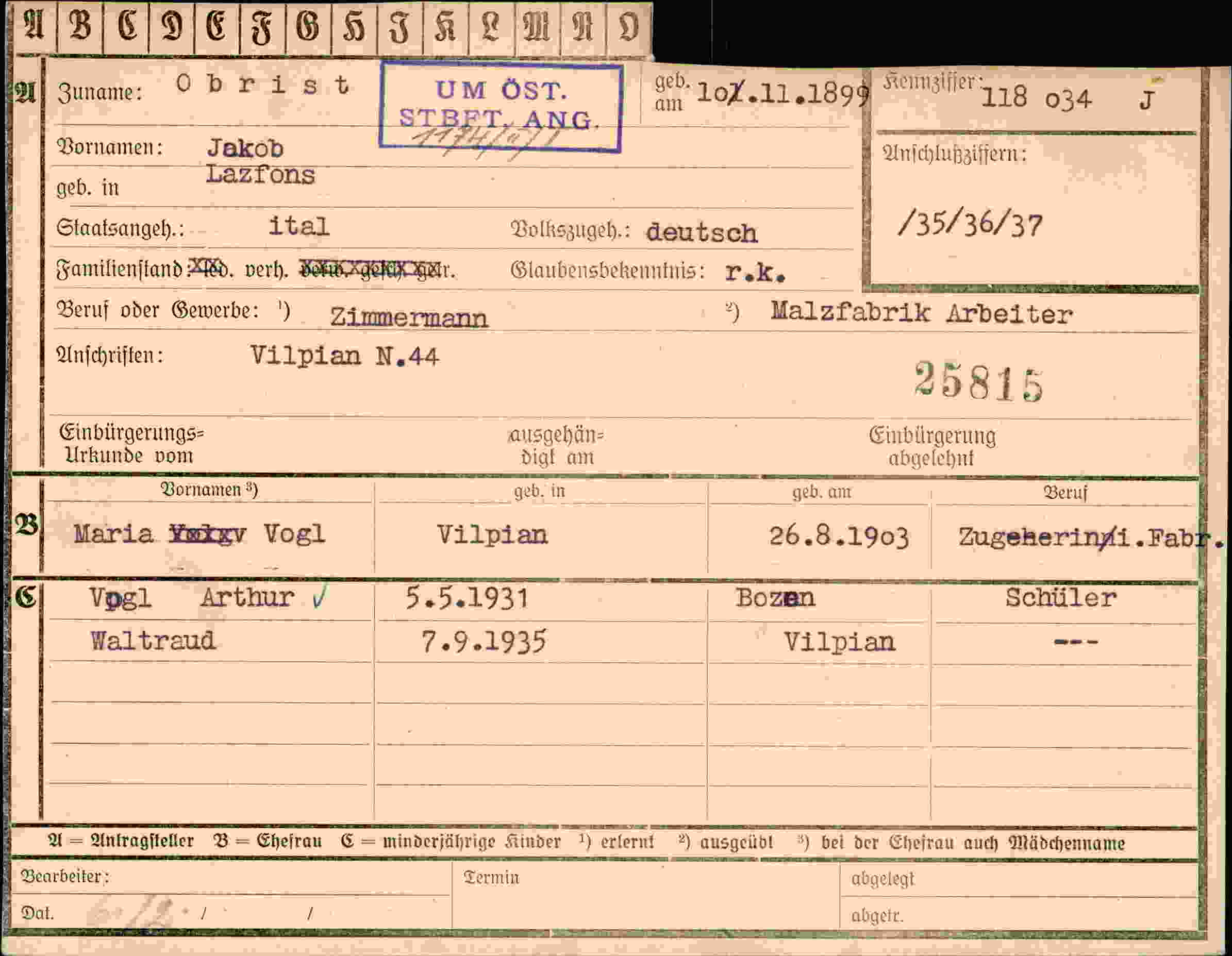 Dokument für Jakob Obrist