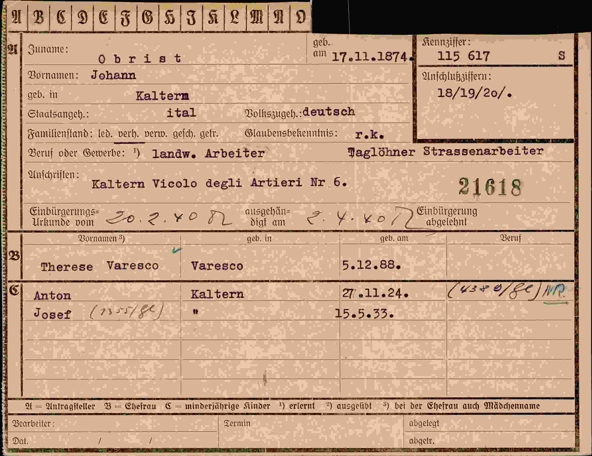 Vorderseite des Dokuments