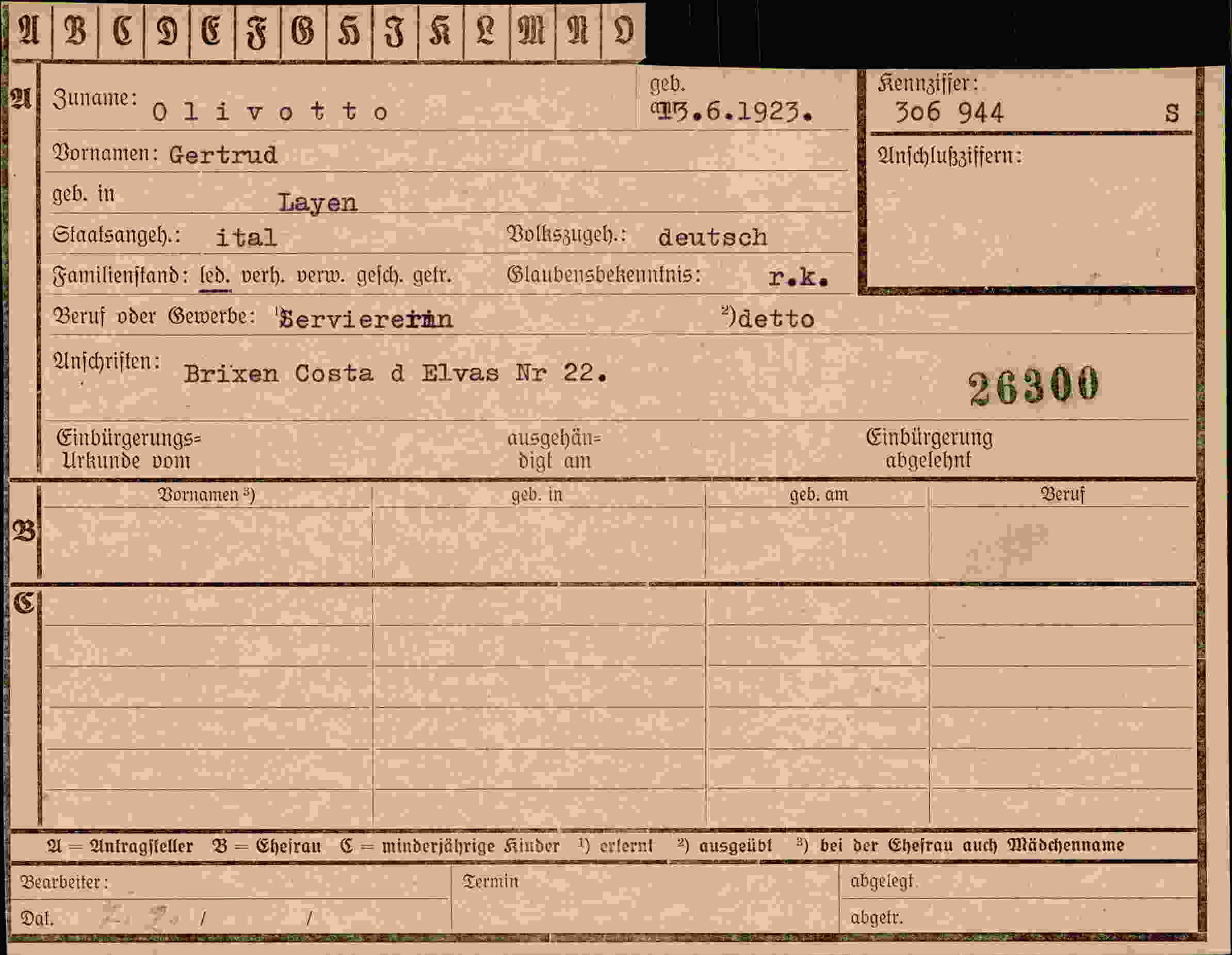 Dokument für Gertrud Olivotto