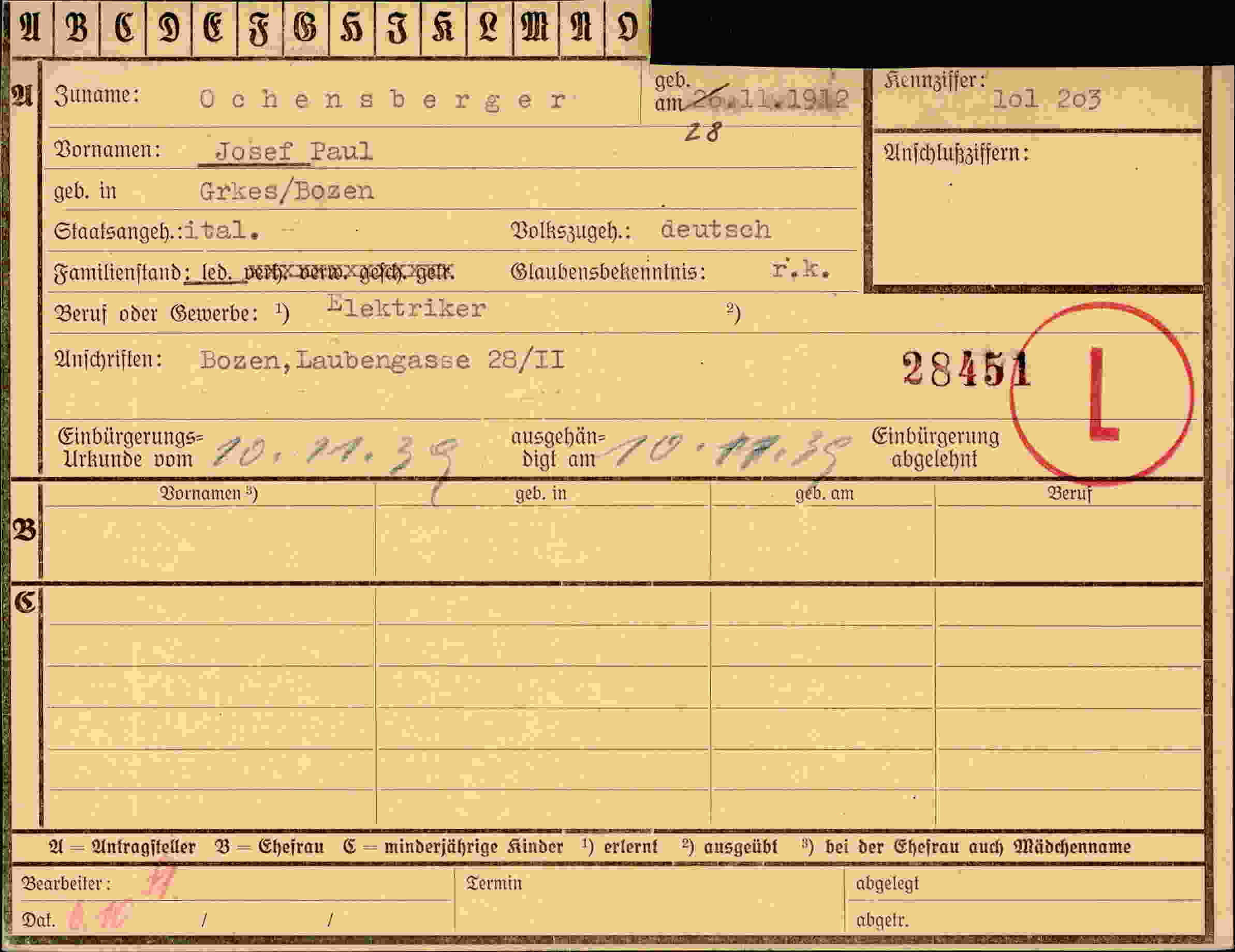 Dokument für Josef Paul Ochensberger