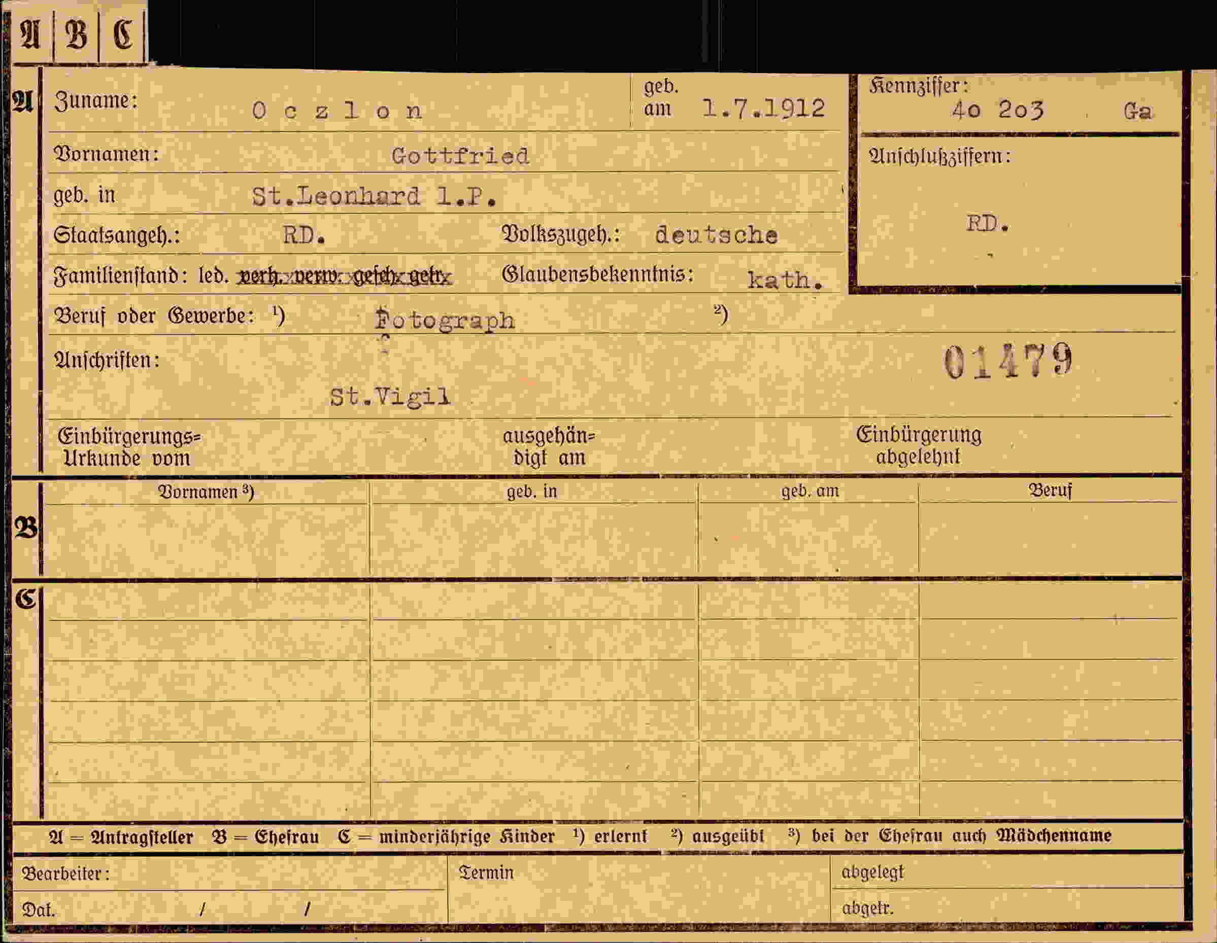 Dokument für Gottfried Oczlon