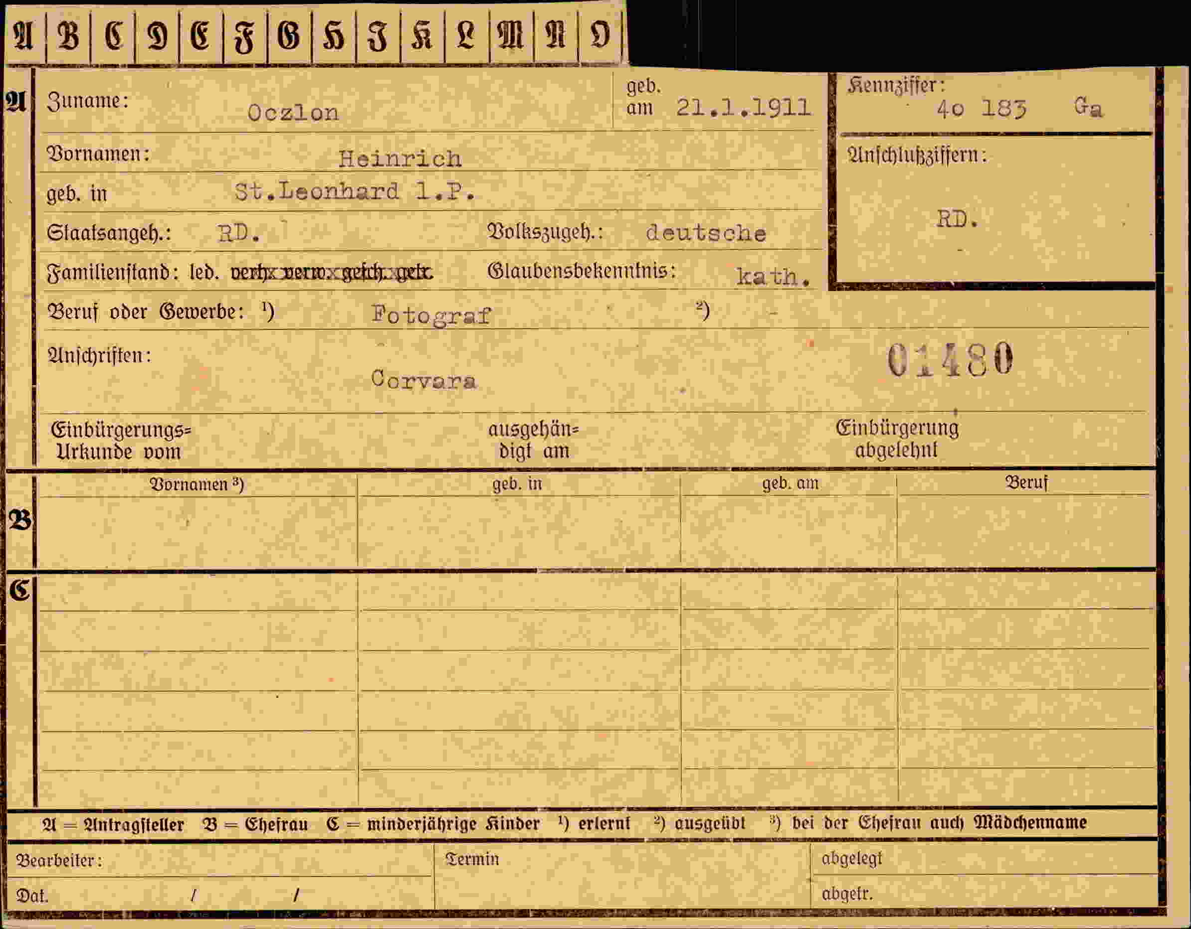 Dokument für Heinrich Oczlon