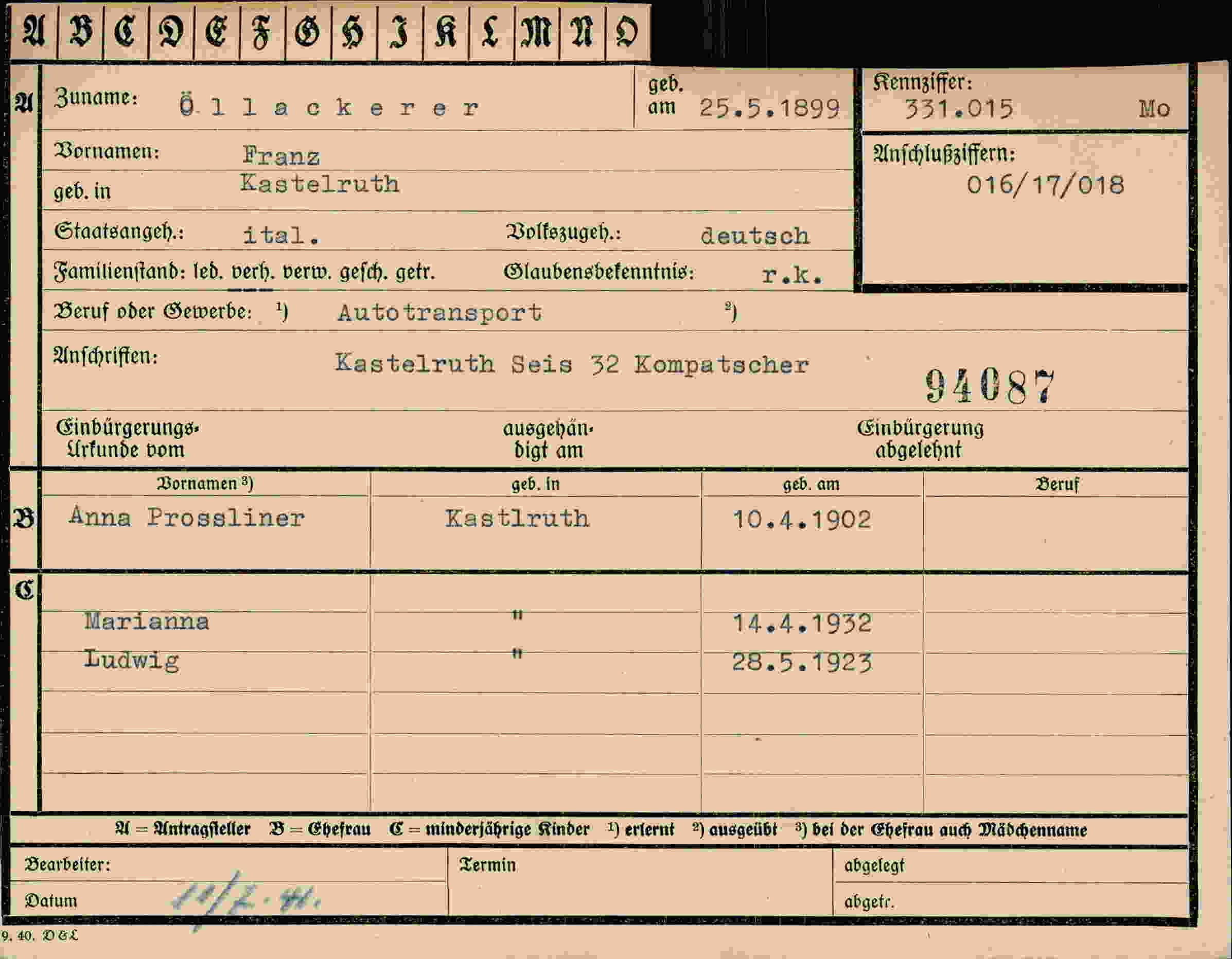 Dokument für Franz Öllackerer