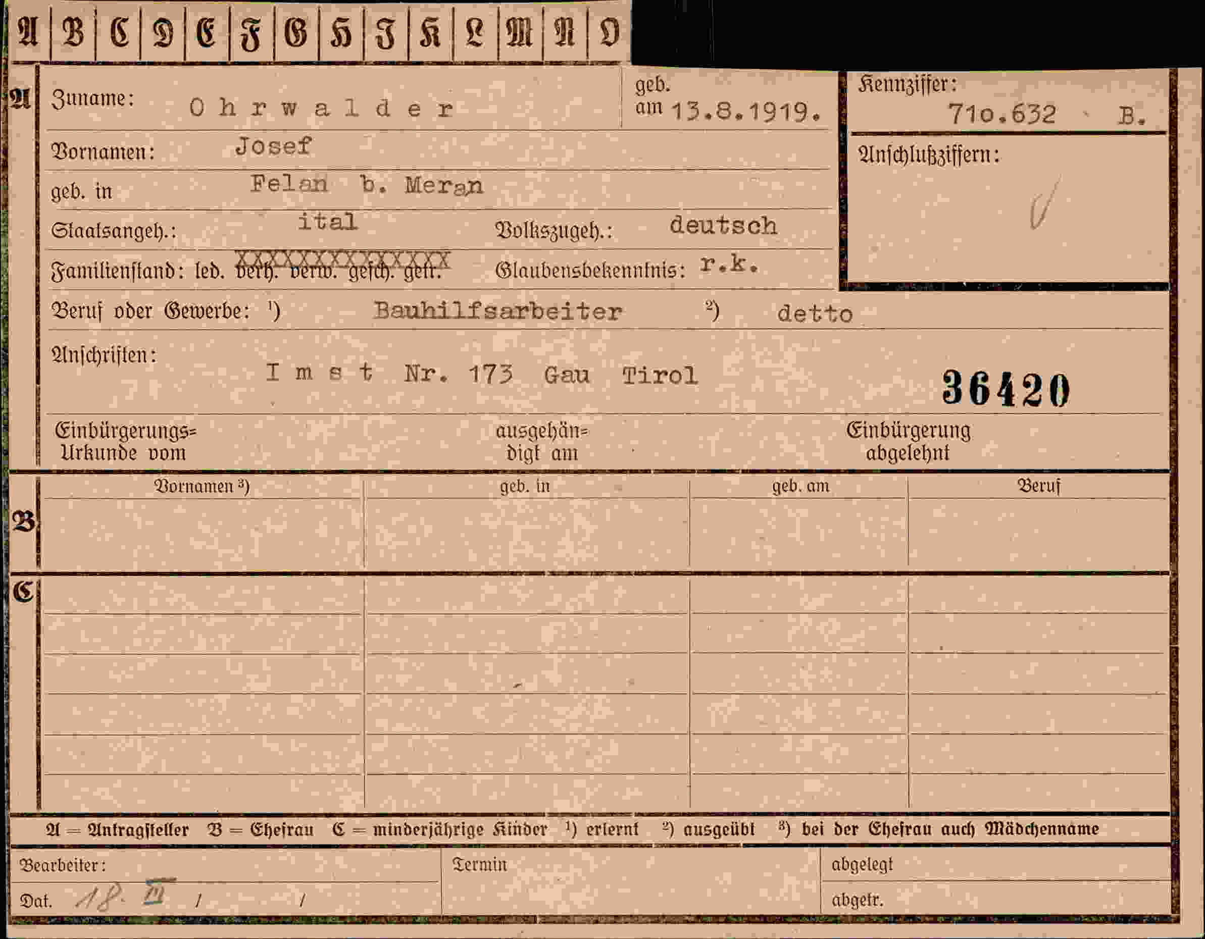 Dokument für Josef Ohrwalder