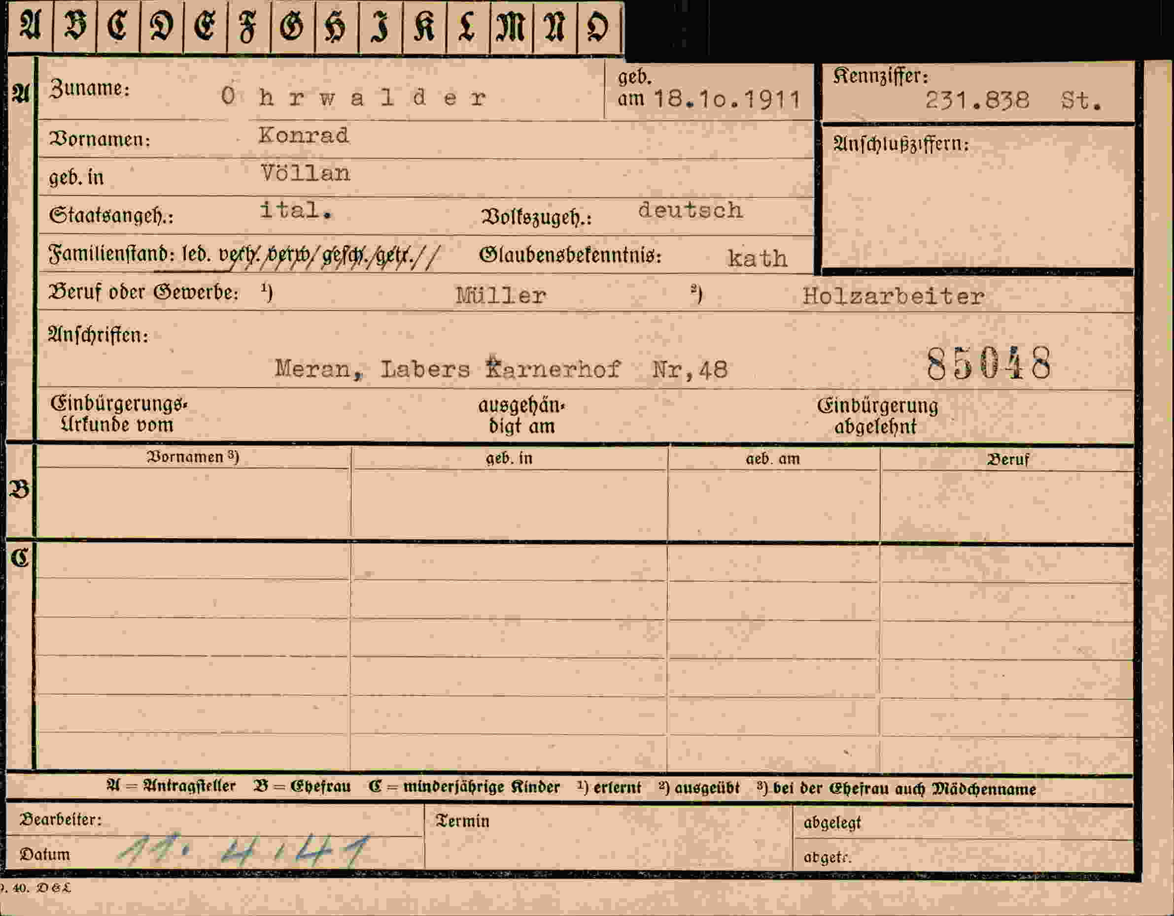 Dokument für Konrad Ohrwalder