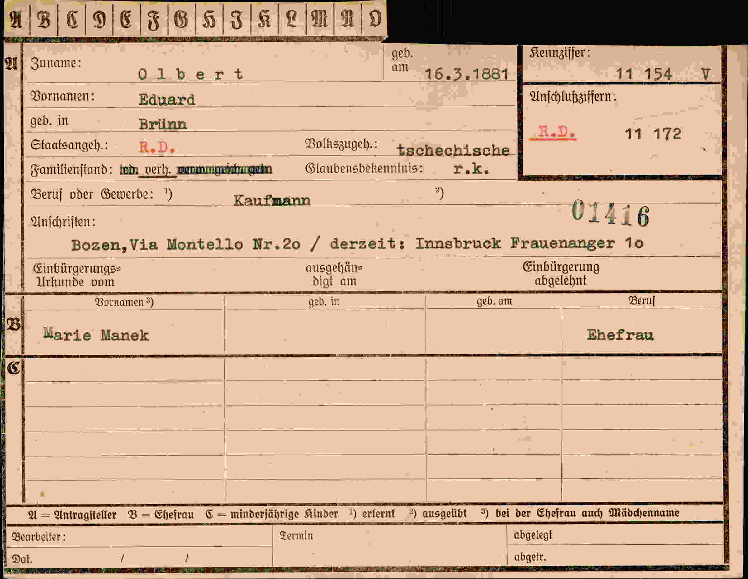Vorderseite des Dokuments
