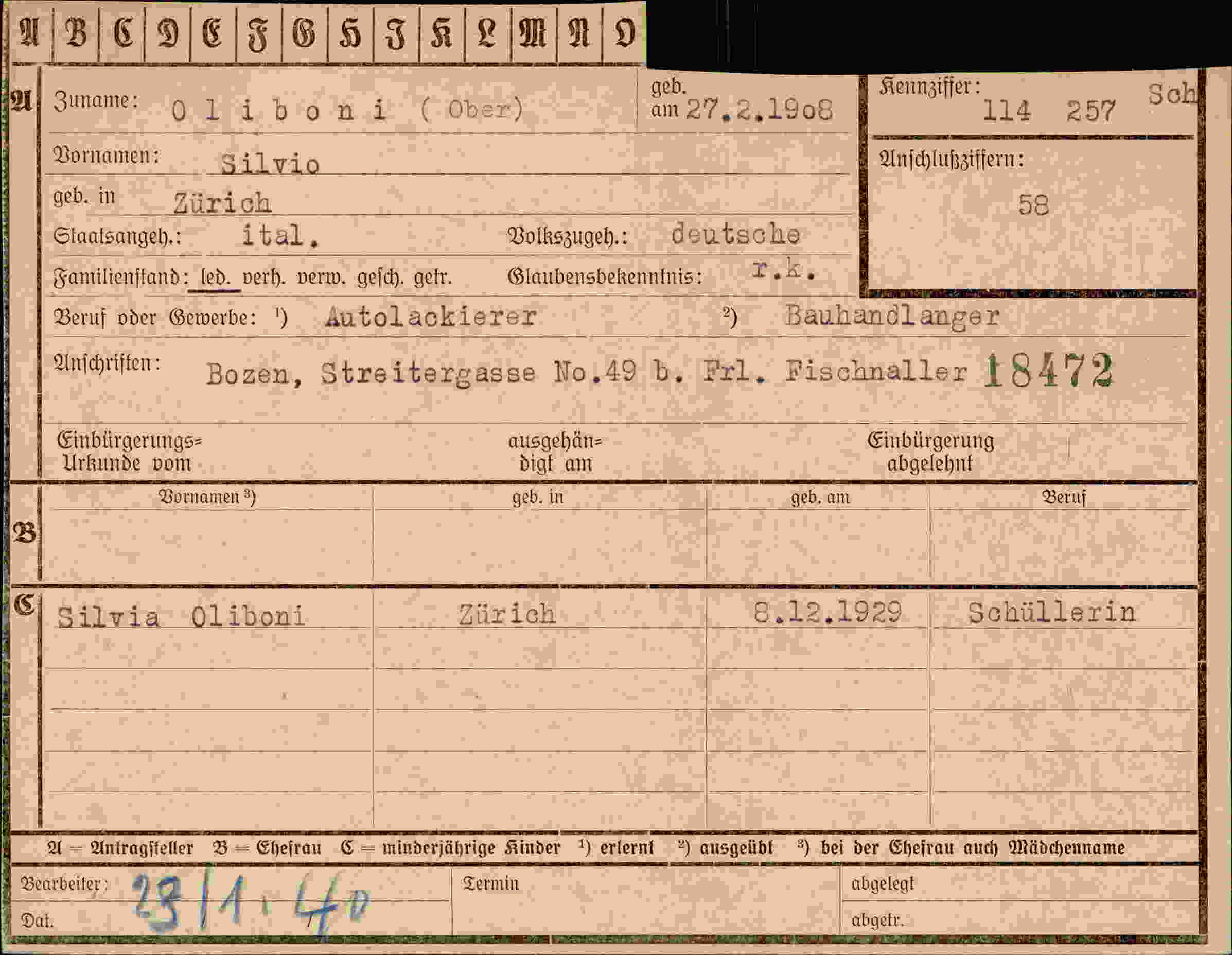 Dokument für Silvio Oliboni