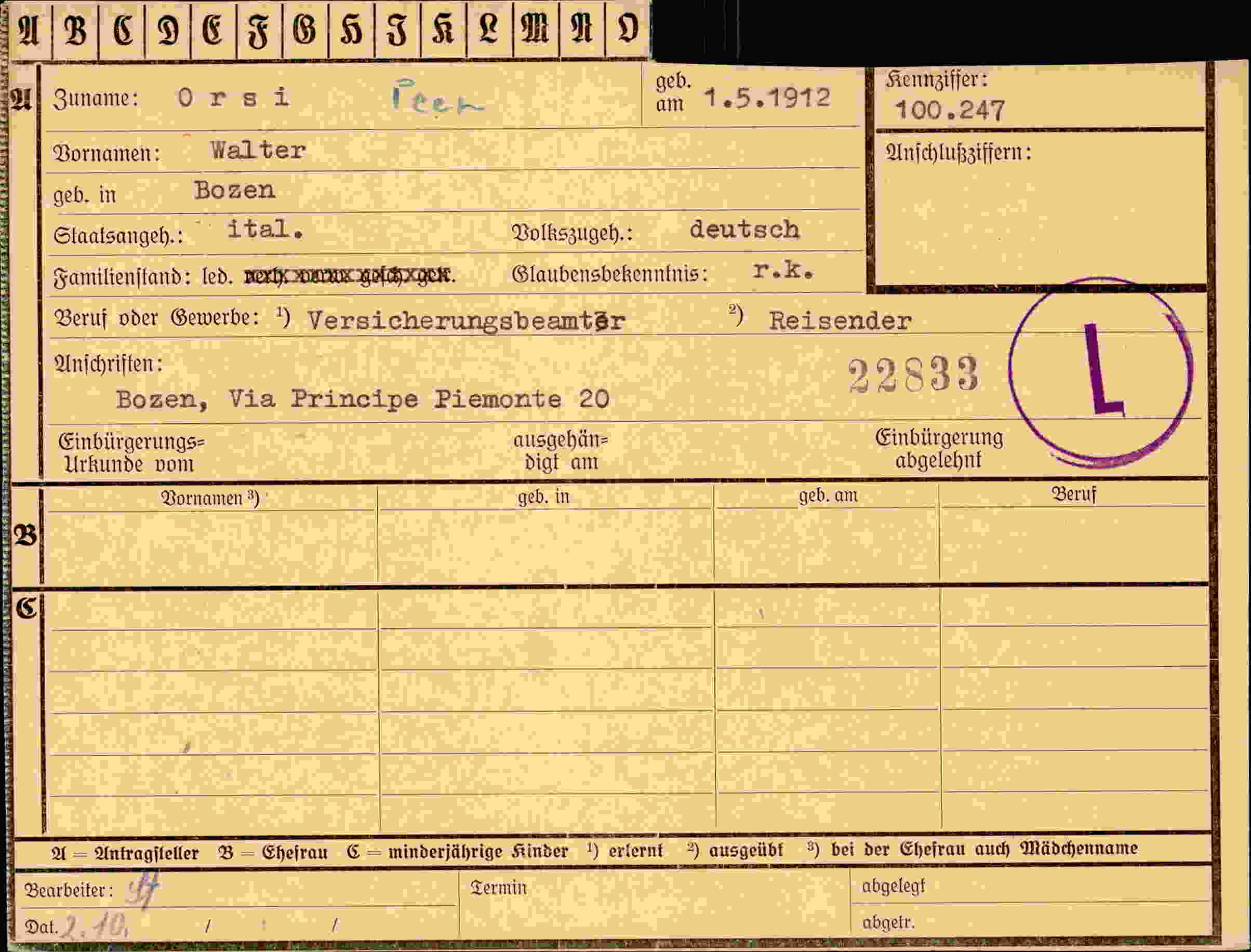 Dokument für Walter Orsi