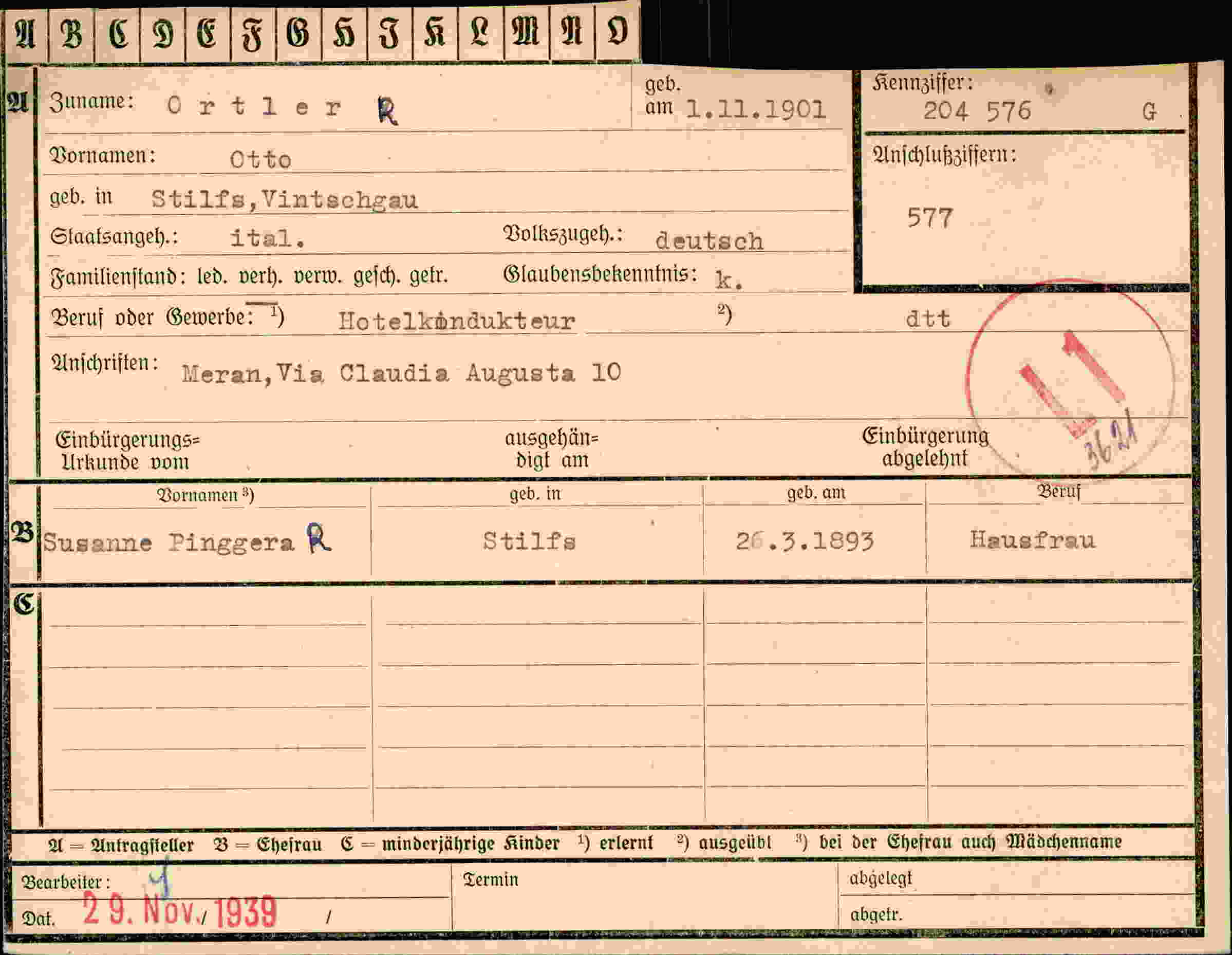 Dokument für Otto Ortler