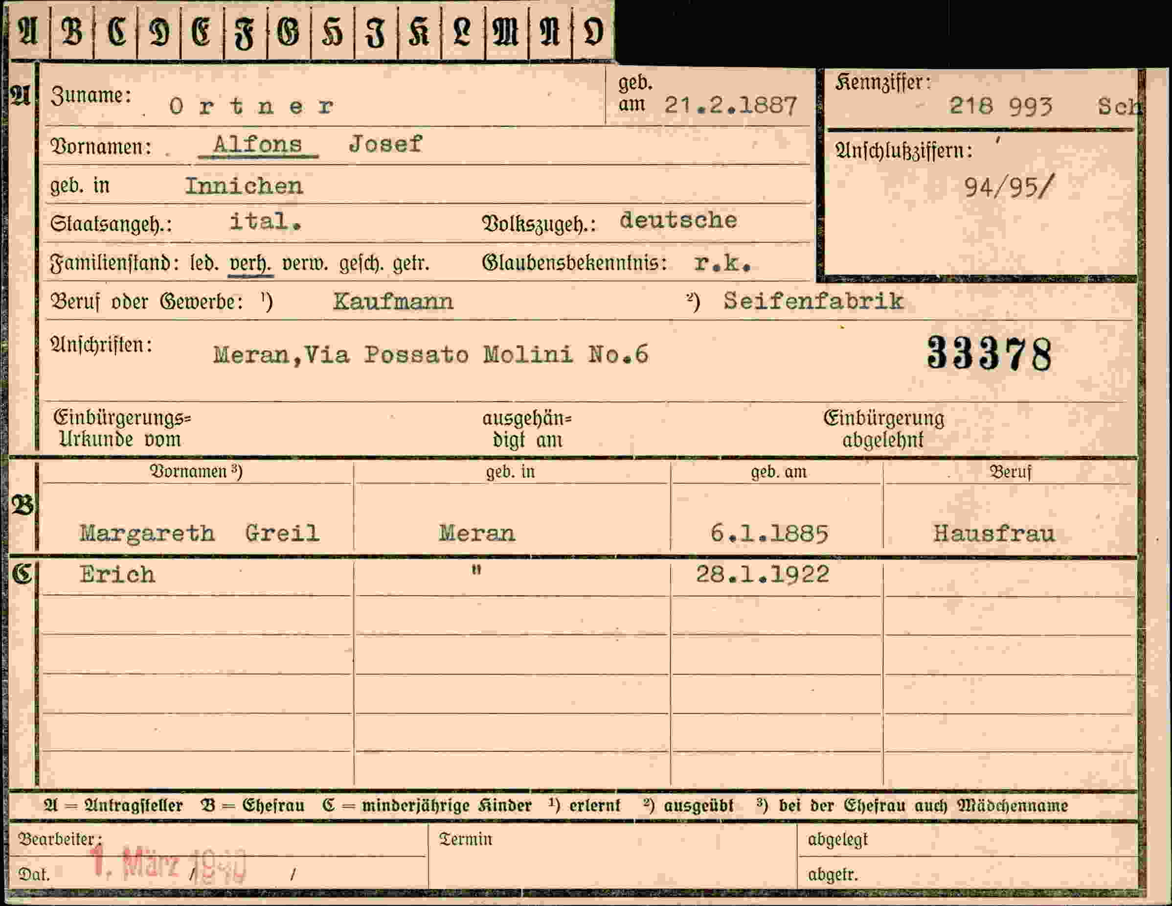 Dokument für Alfred Josef Ortner