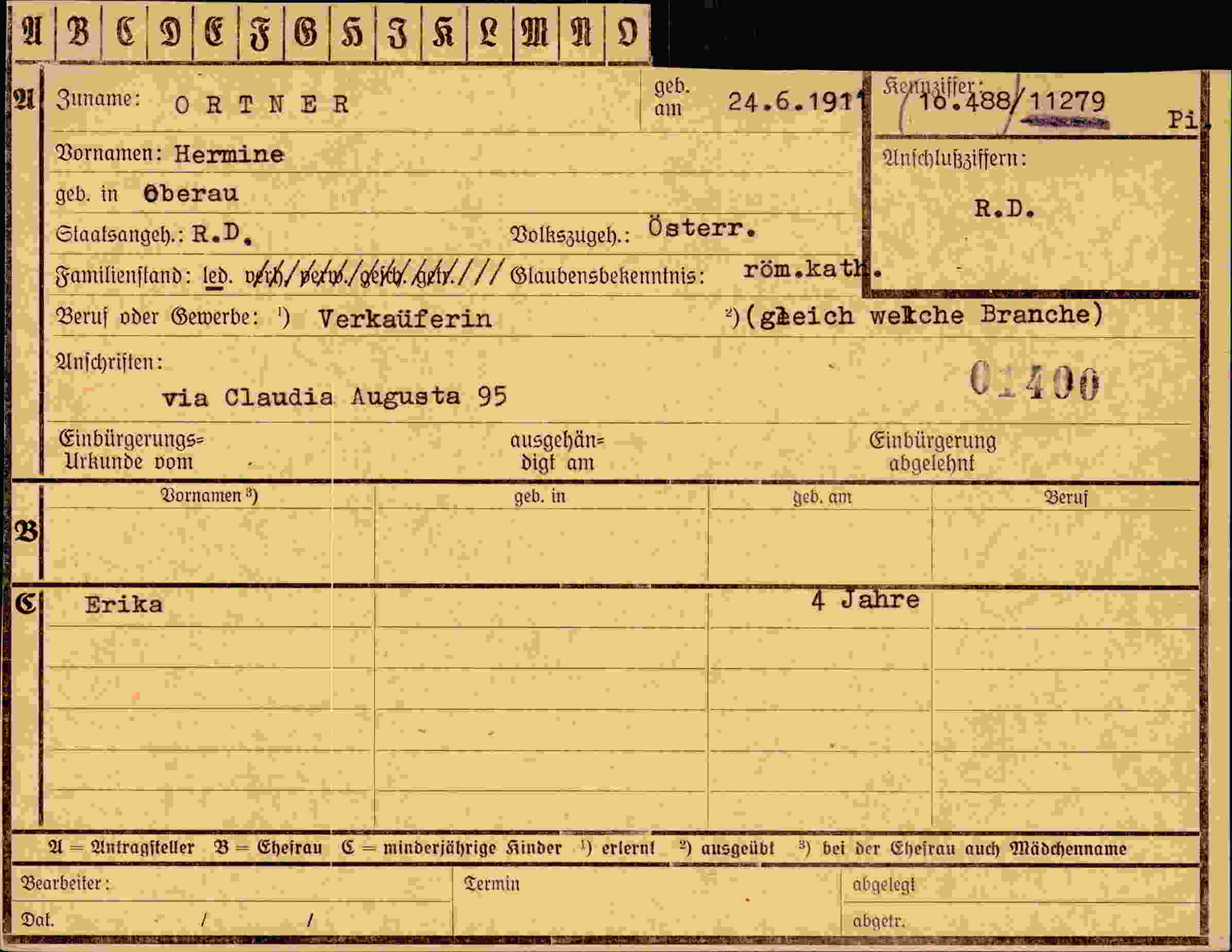 Dokument für Hermine Ortner