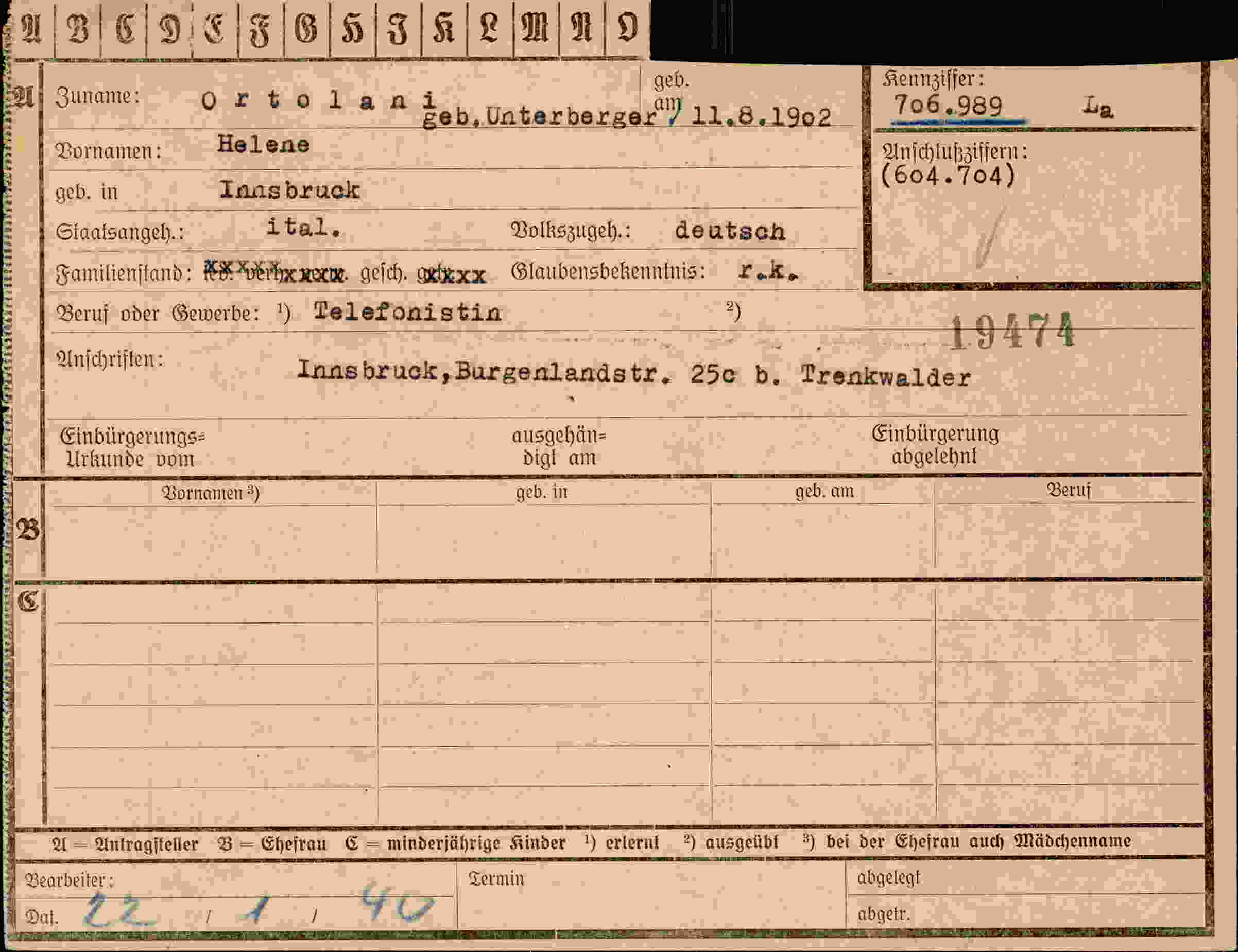 Dokument für Helene Ortolan