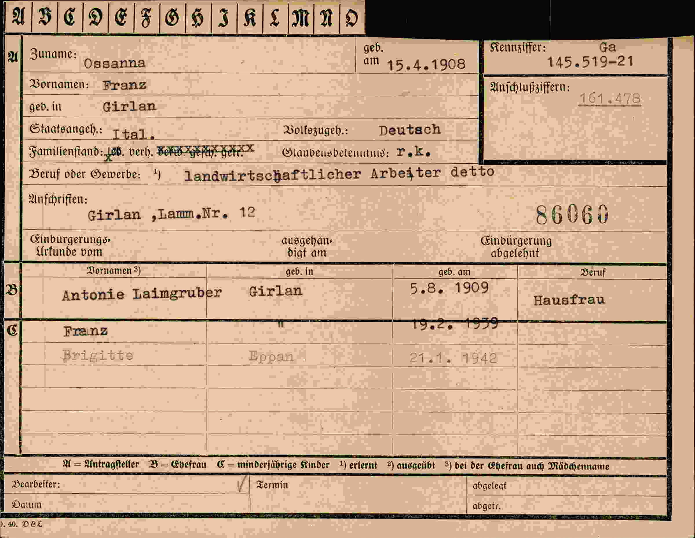 Vorderseite des Dokuments