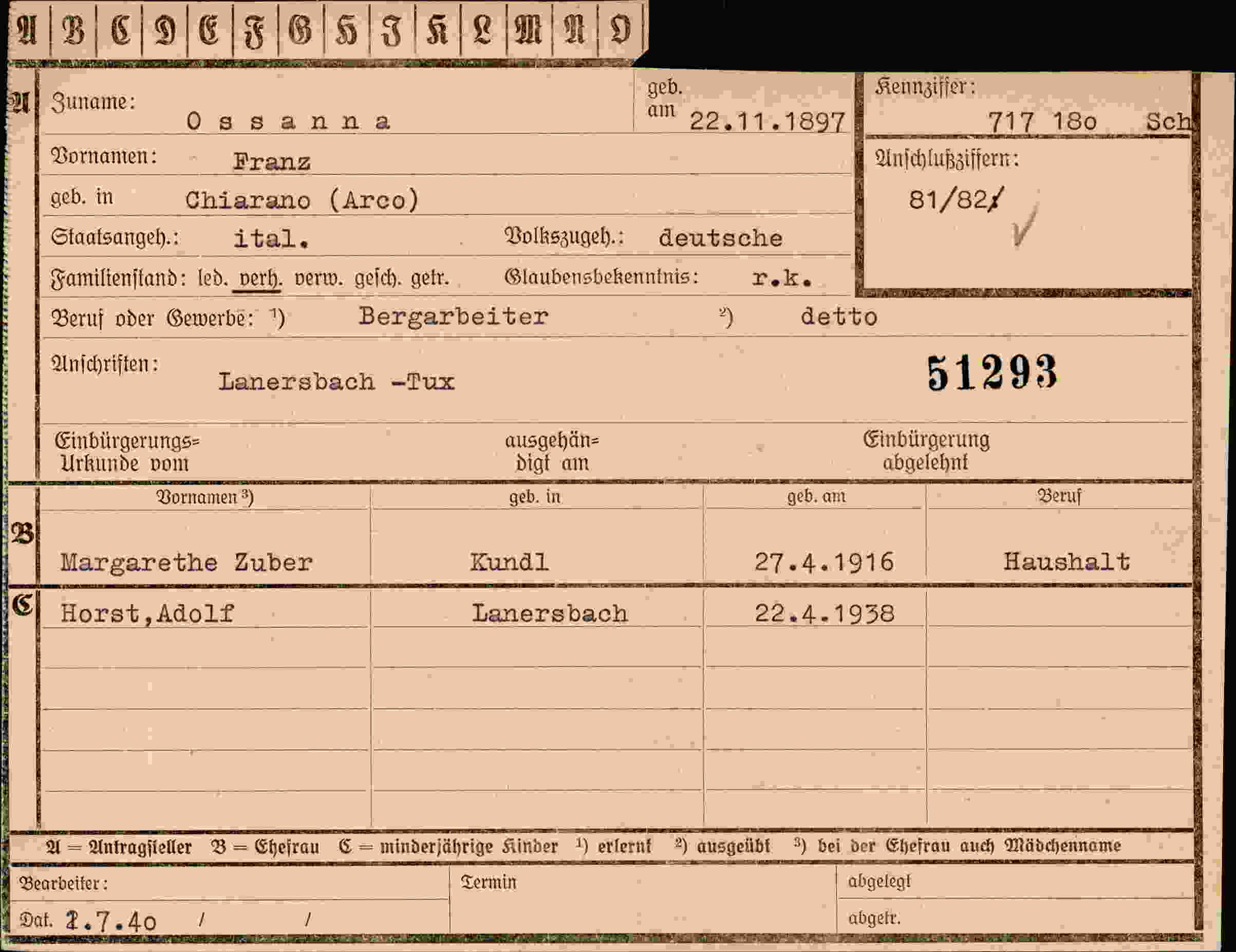 Vorderseite des Dokuments