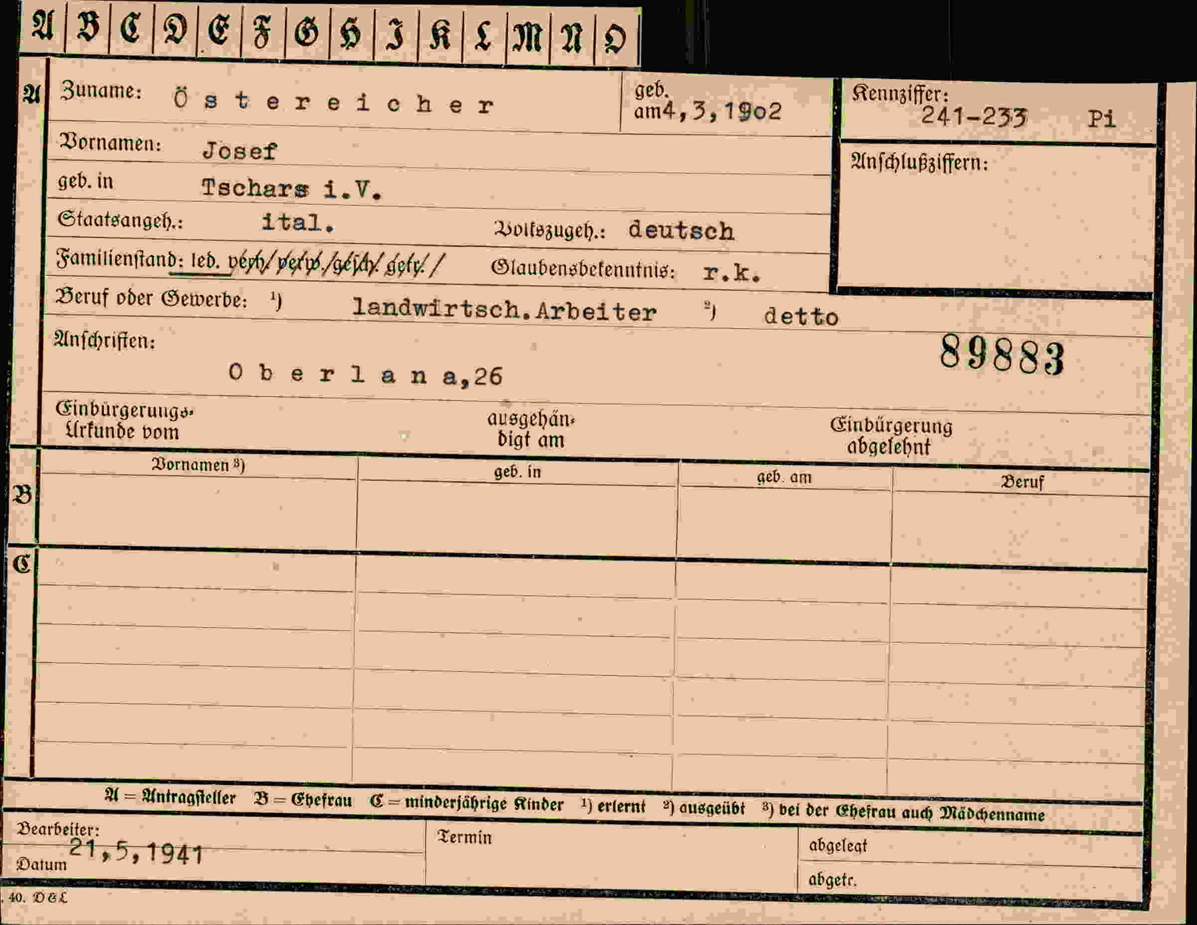 Vorderseite des Dokuments