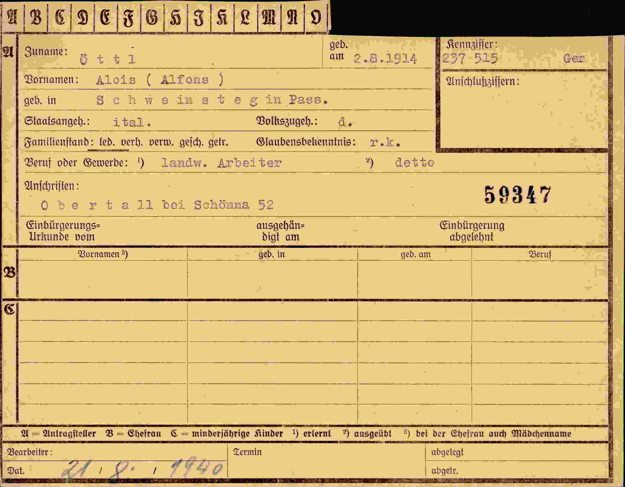 Dokument für Alois Alfons Öttl