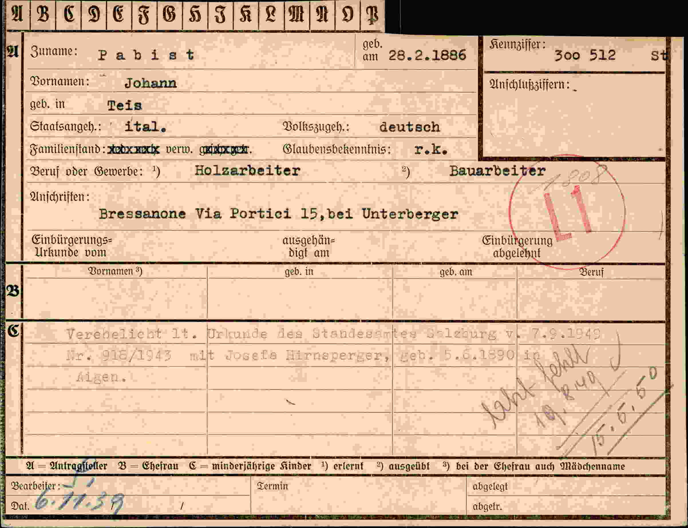 Dokument für Johann Pabist