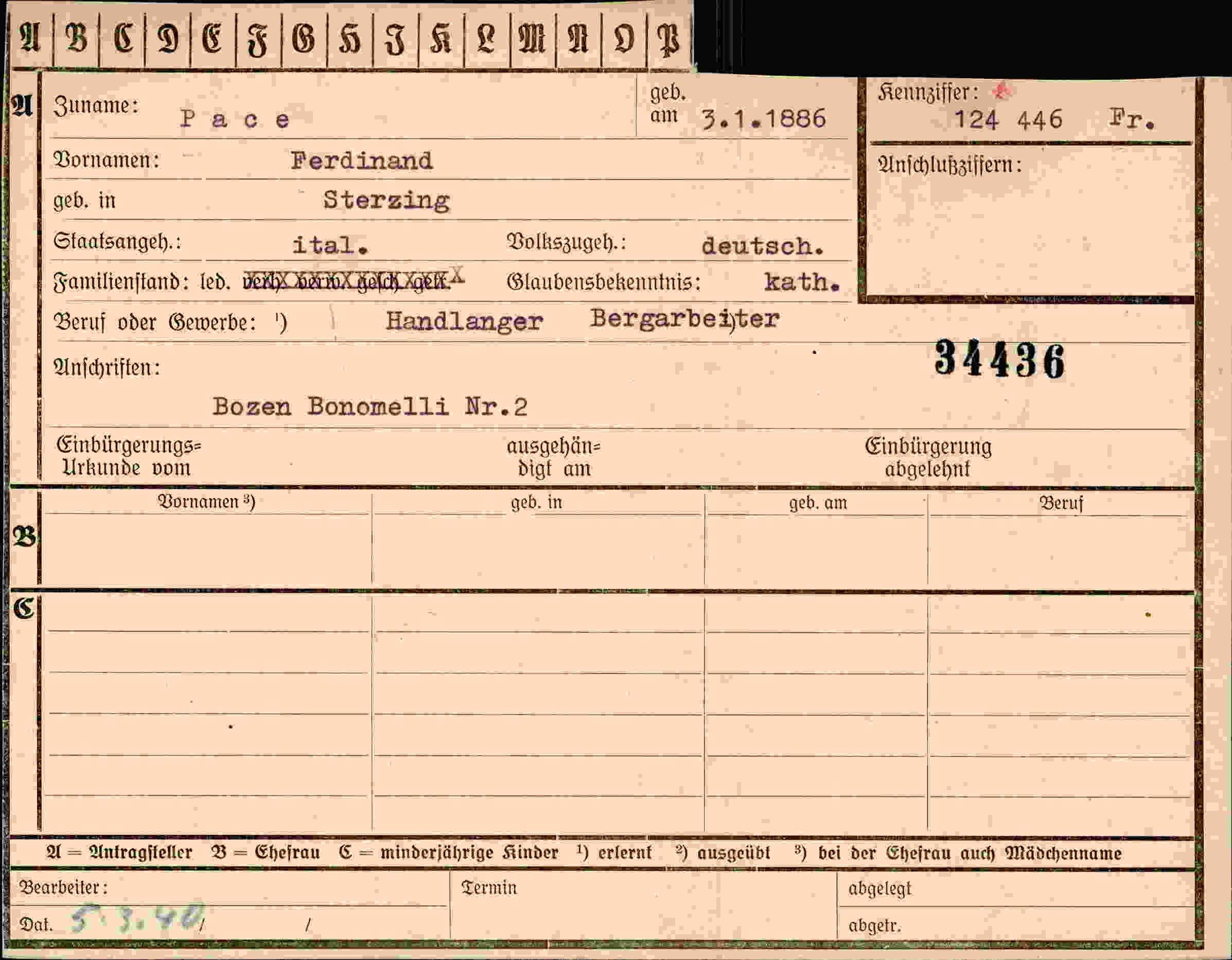 Dokument für Ferdinand Pace