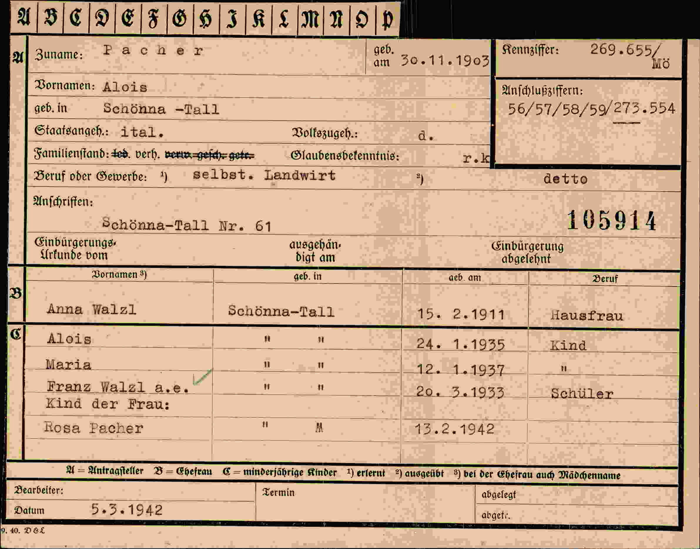 Dokument für Alois Pacher