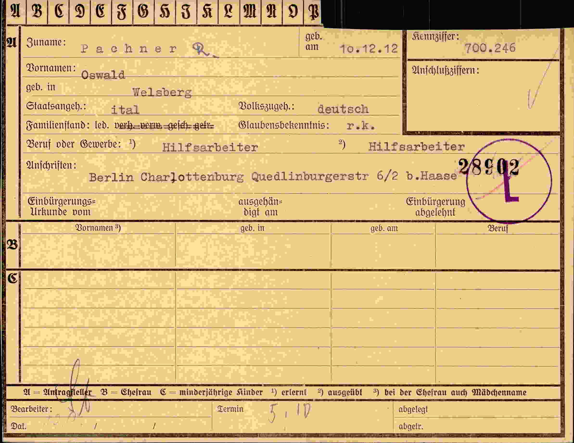Dokument für Oswald Pachner