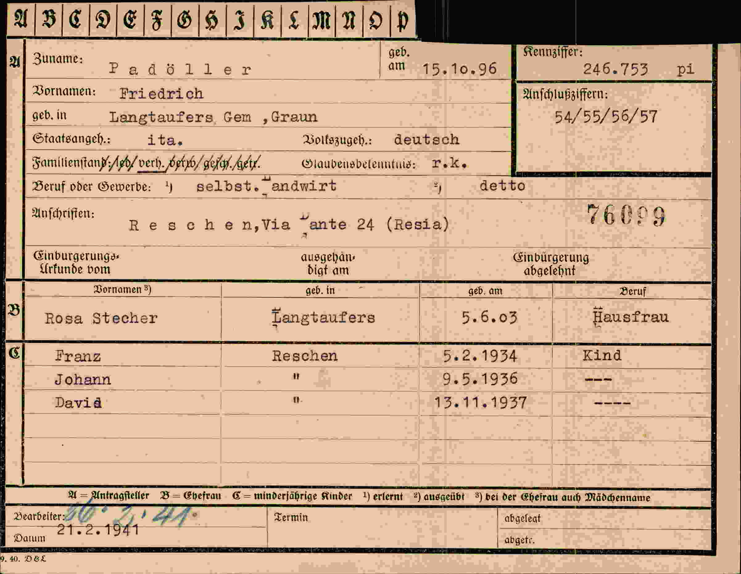 Dokument für Friedrich Padöller