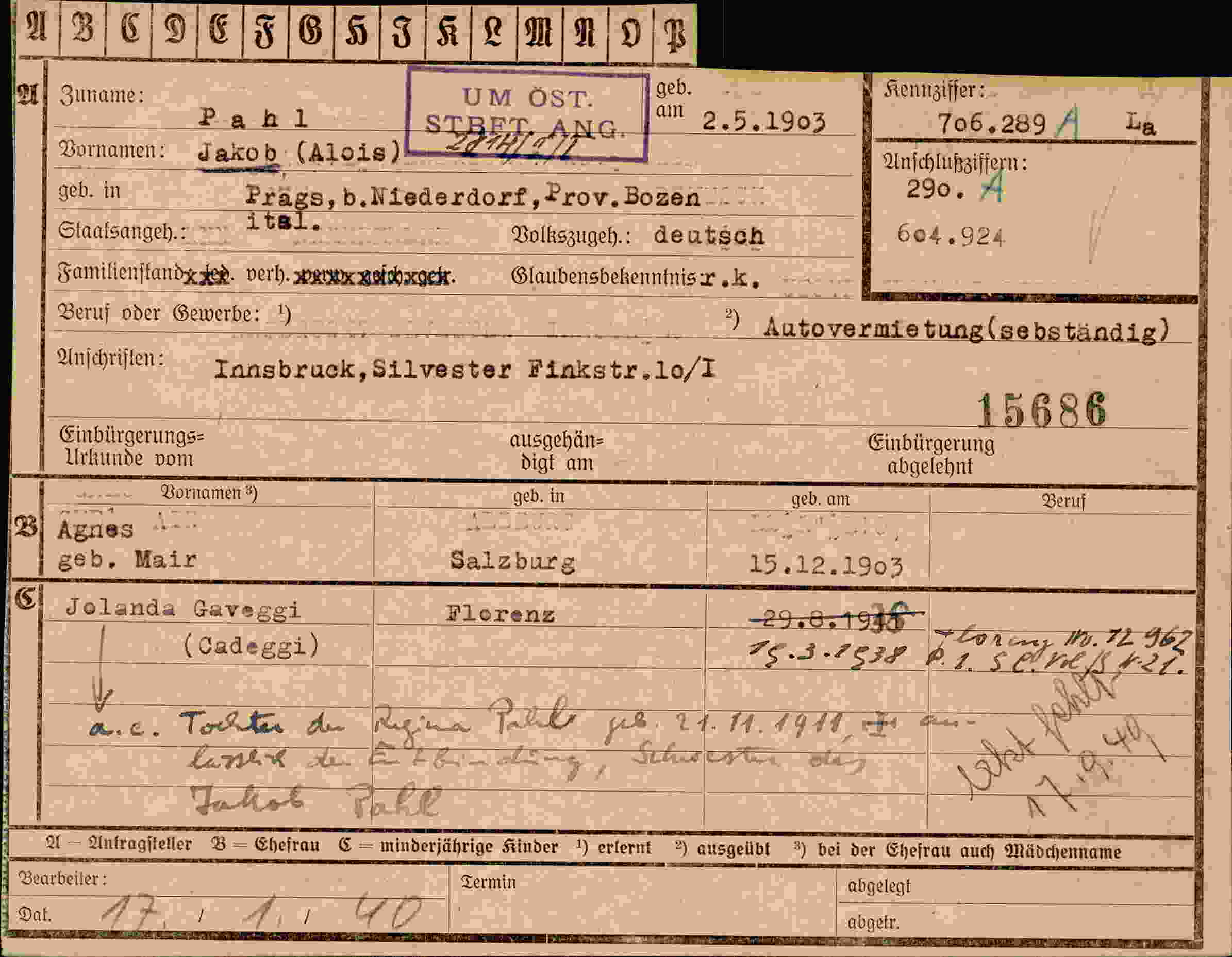 Dokument für Jakob Alois Pahl