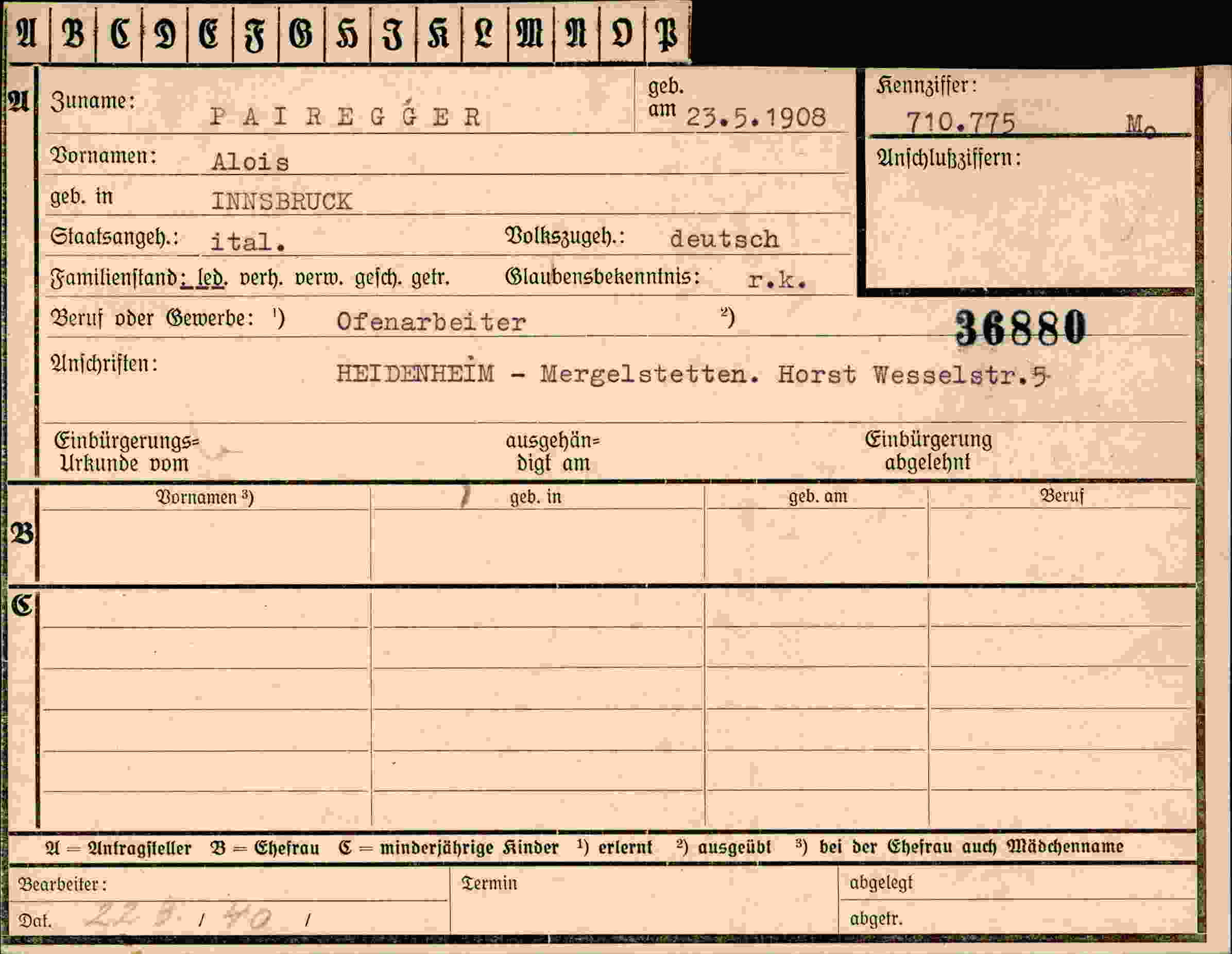 Dokument für Alois Paireger