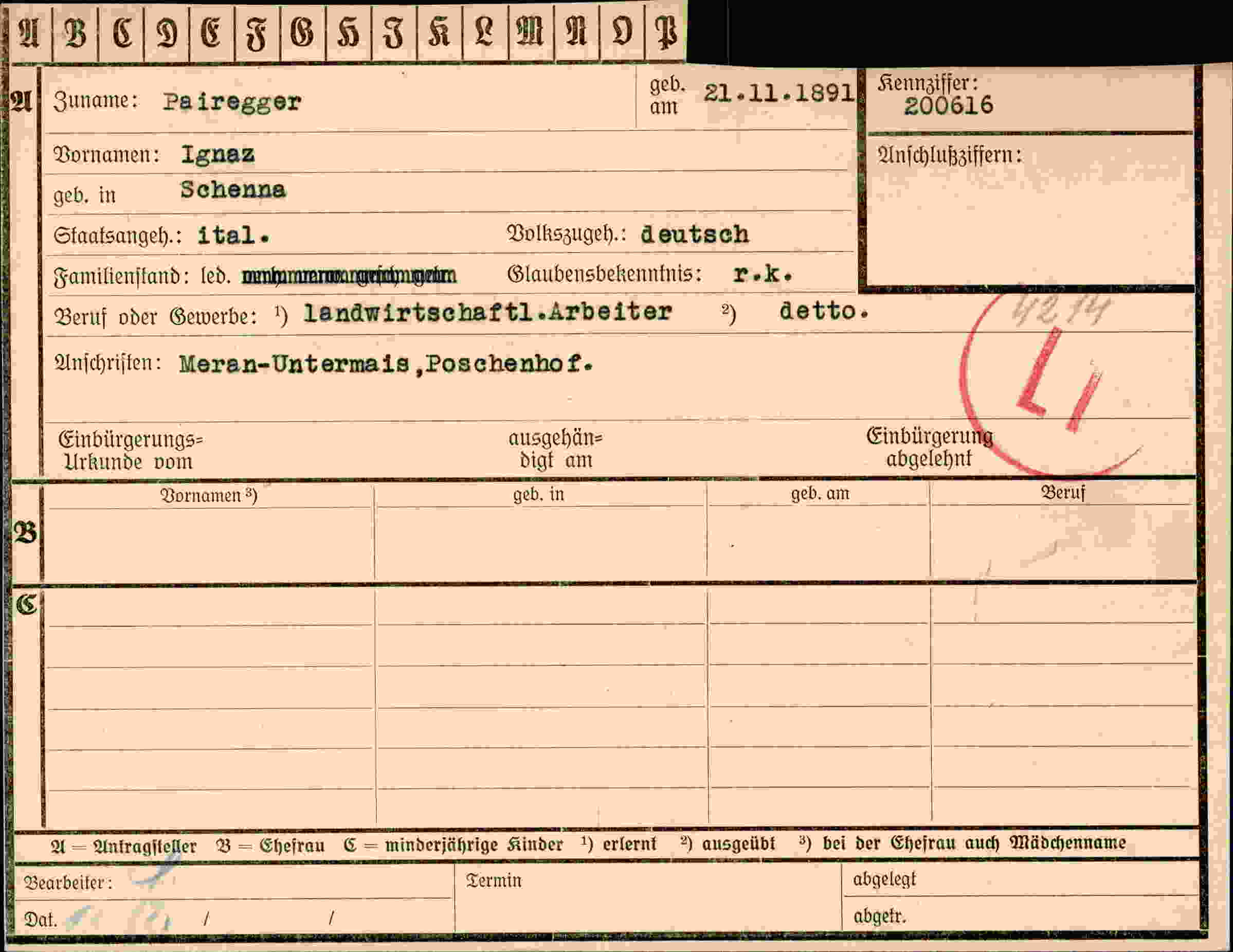 Dokument für Ignaz Pairegger