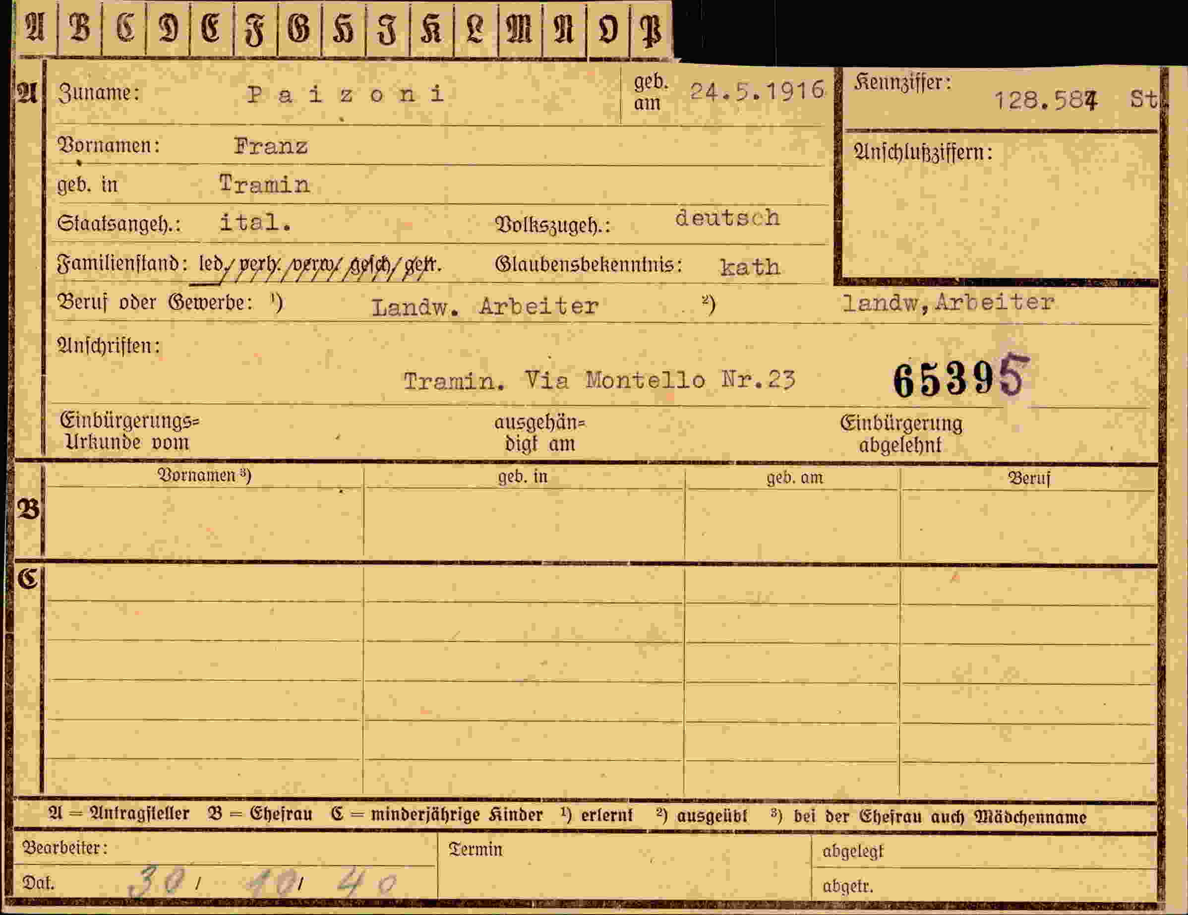 Dokument für Franz Paizoni