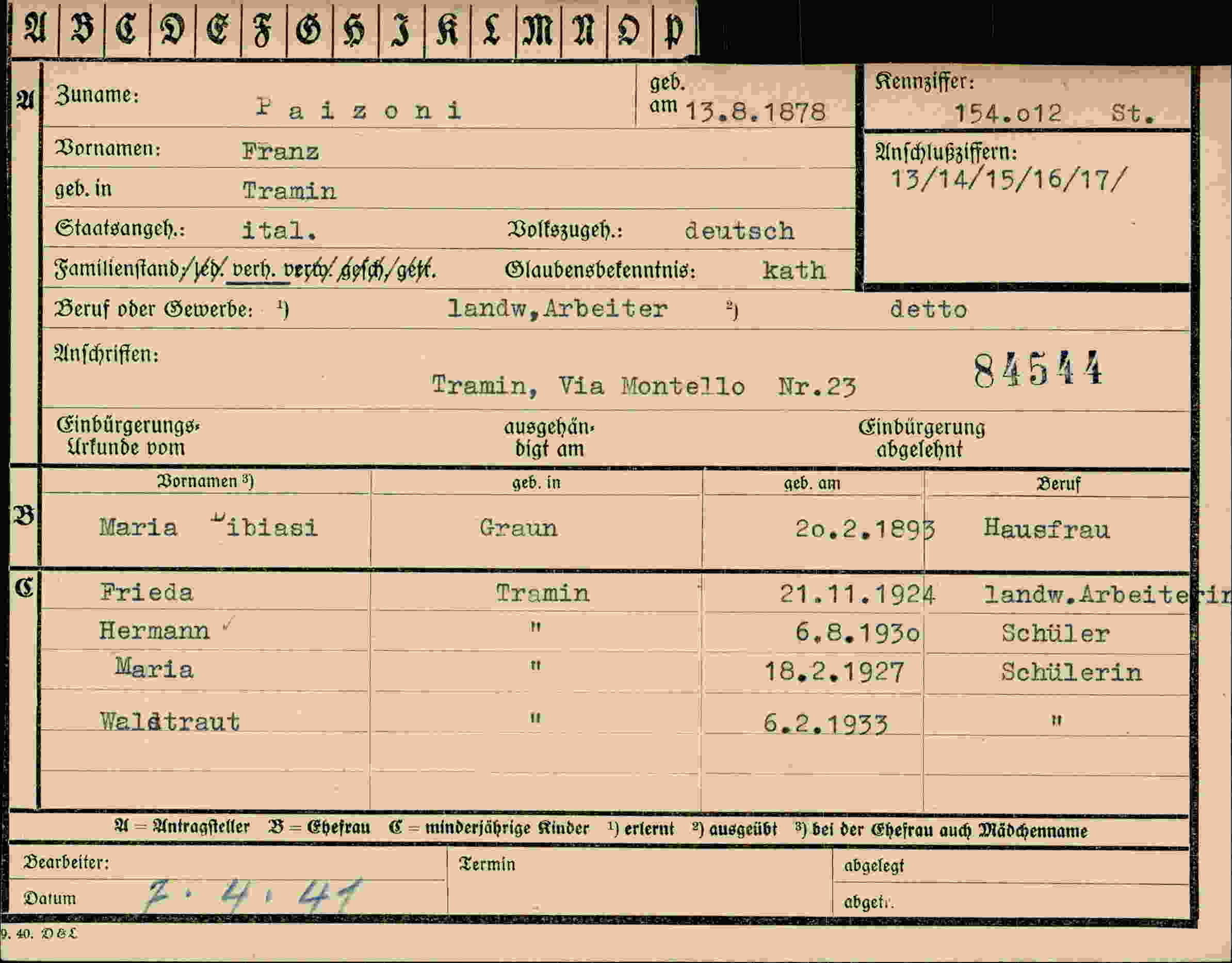 Dokument für Franz Paizoni