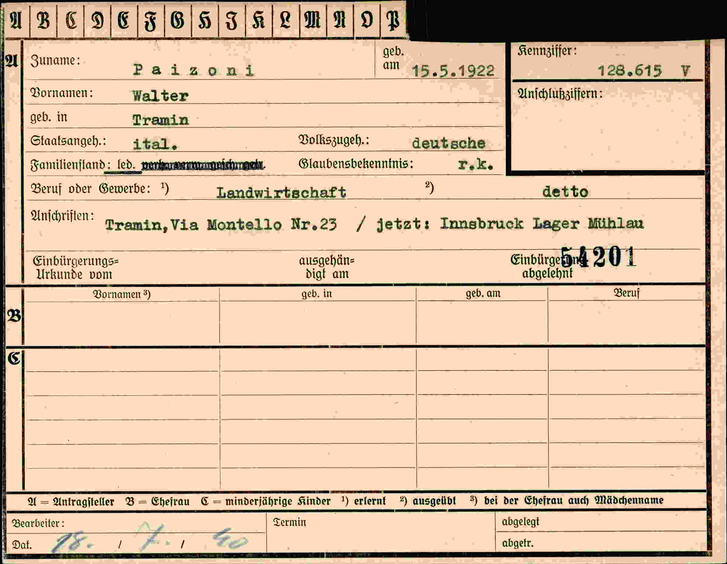 Dokument für Walter Paizoni