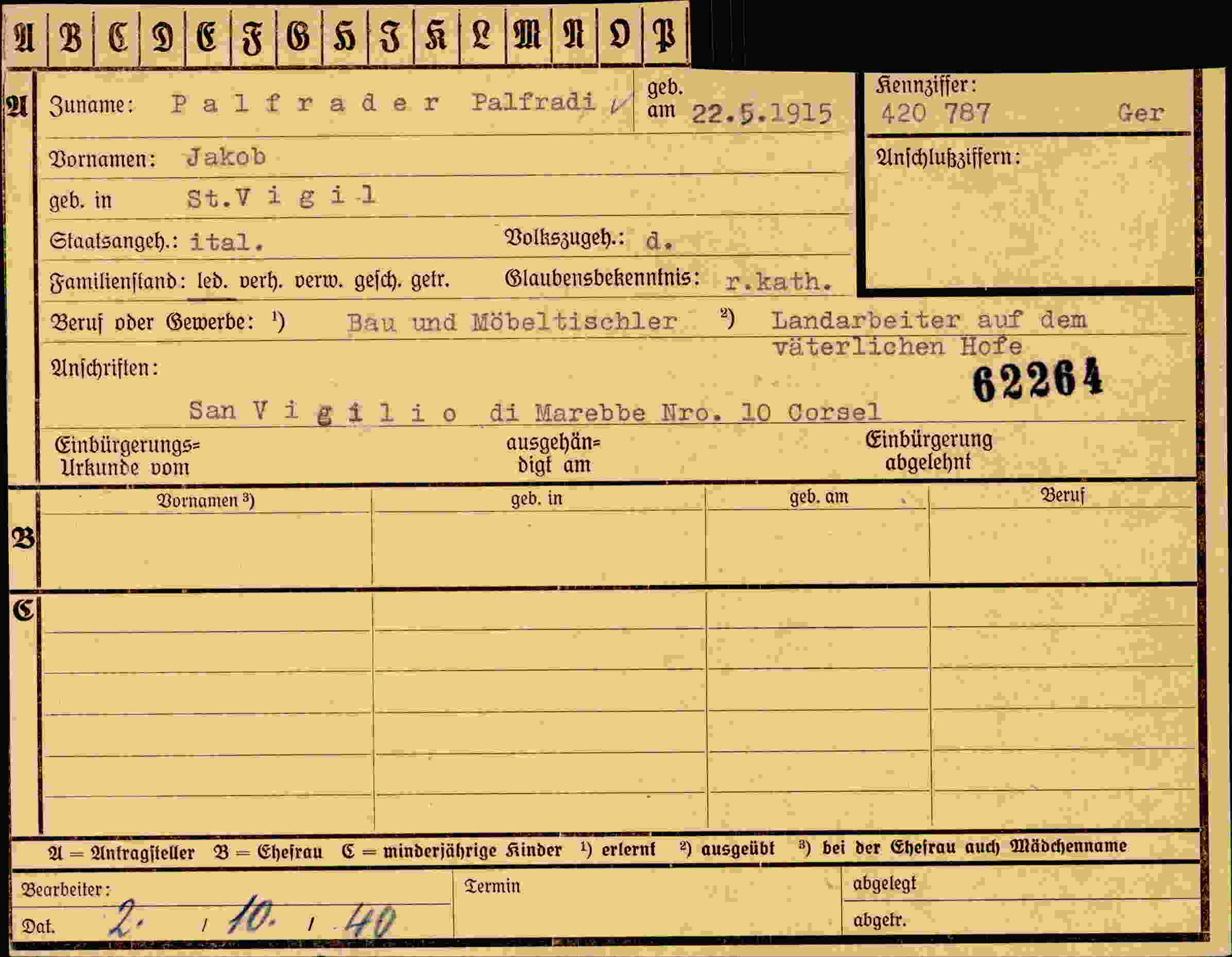 Dokument für Jakob Palfrader