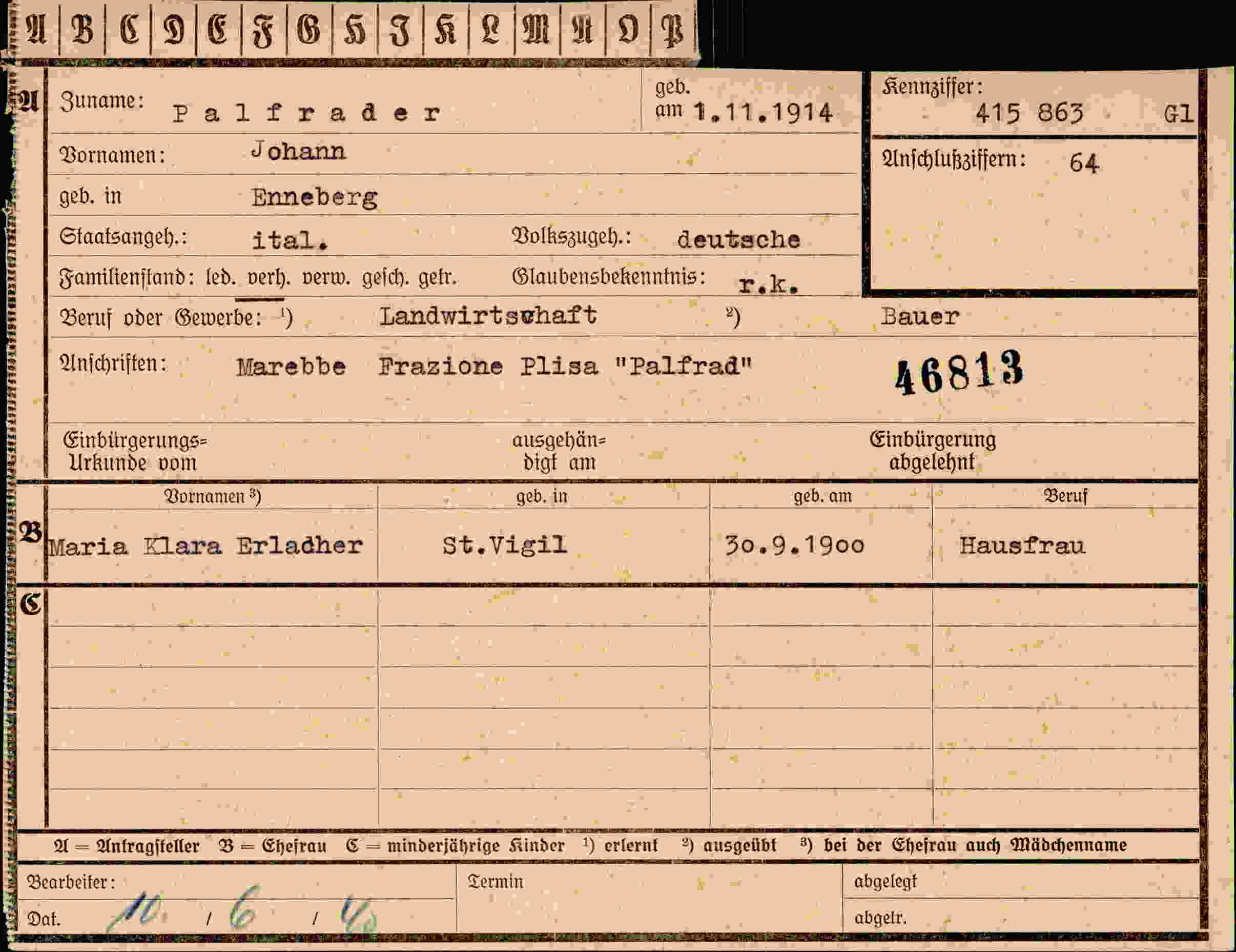 Dokument für Johann Palfrader