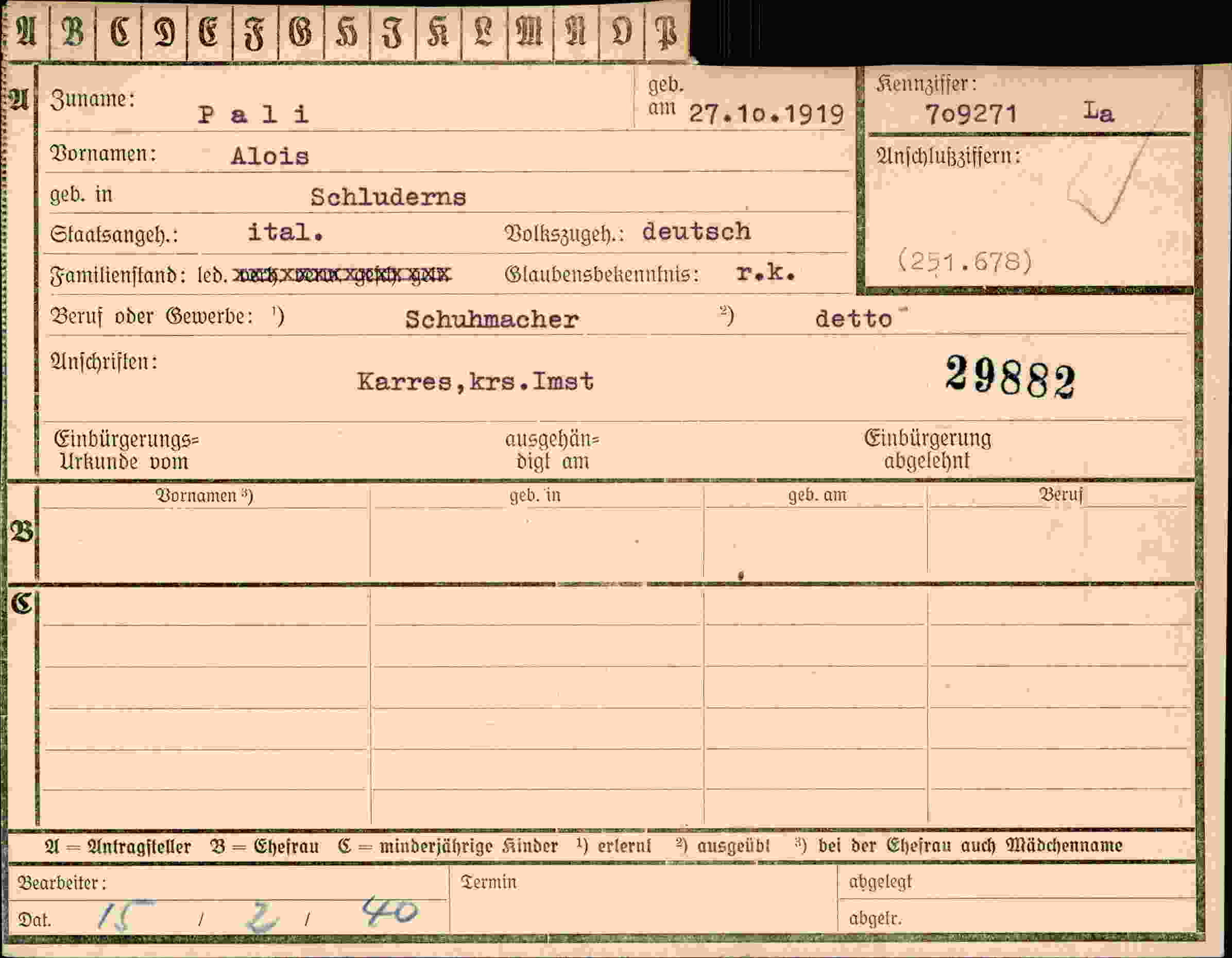 Dokument für Alois Pali