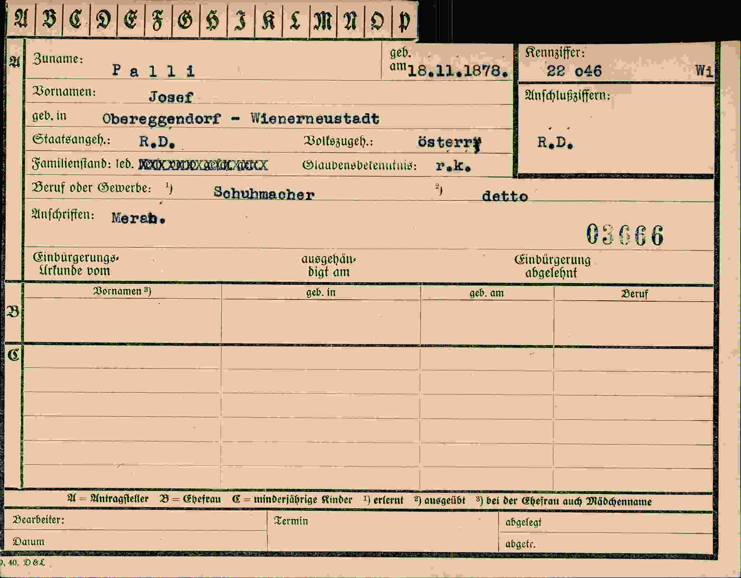 Dokument für Josef Palii