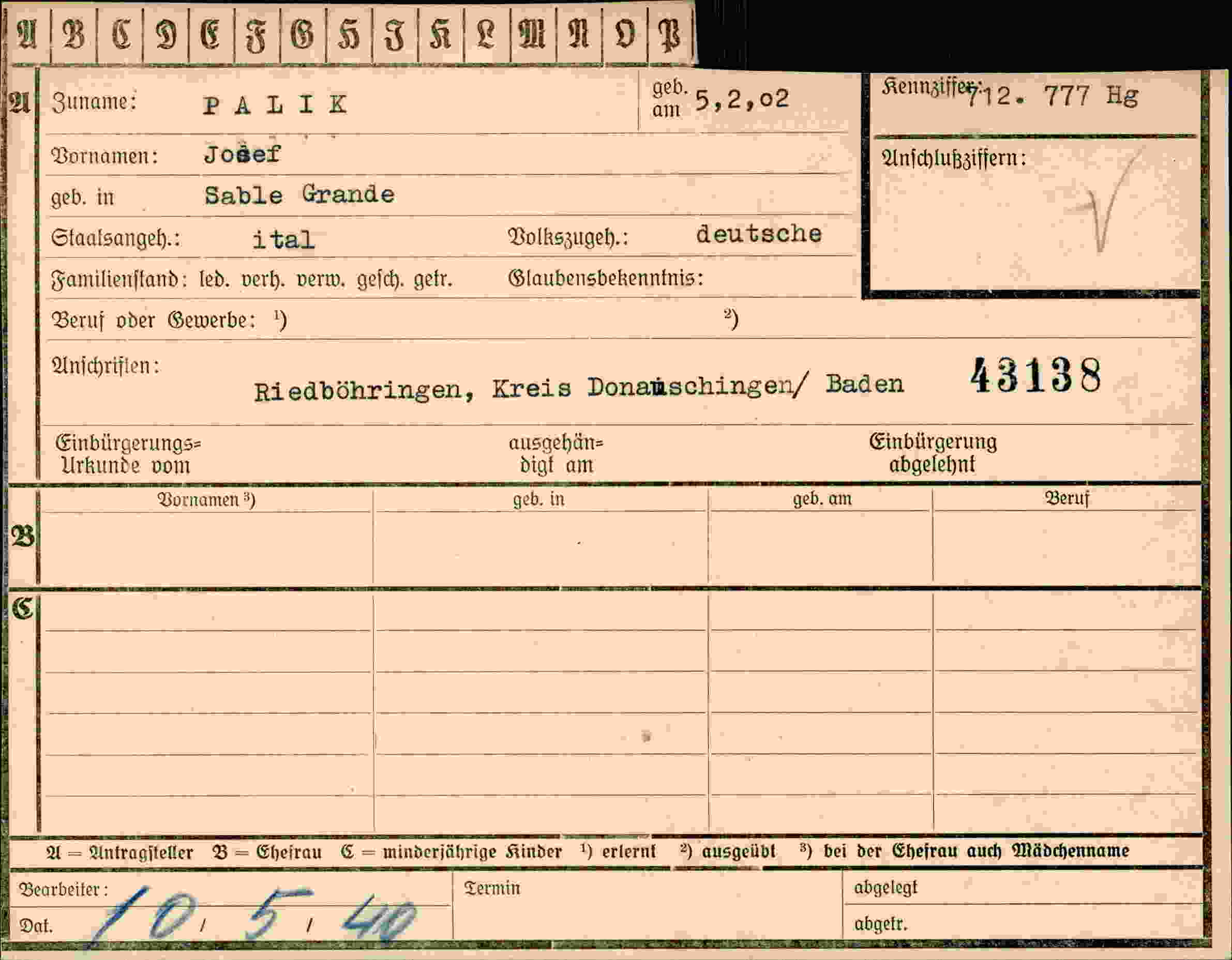Dokument für Josef Palix