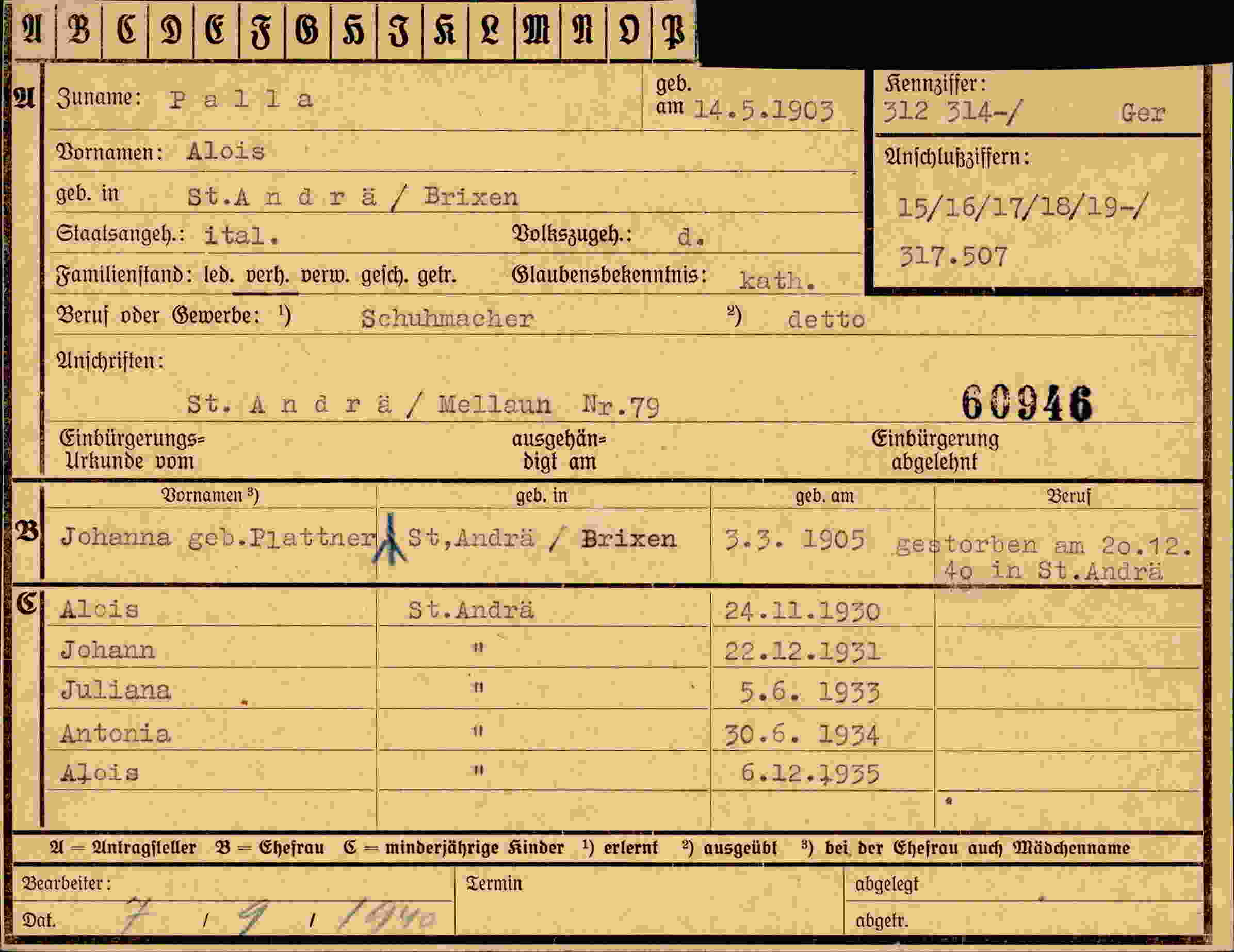 Dokument für Alois Palla