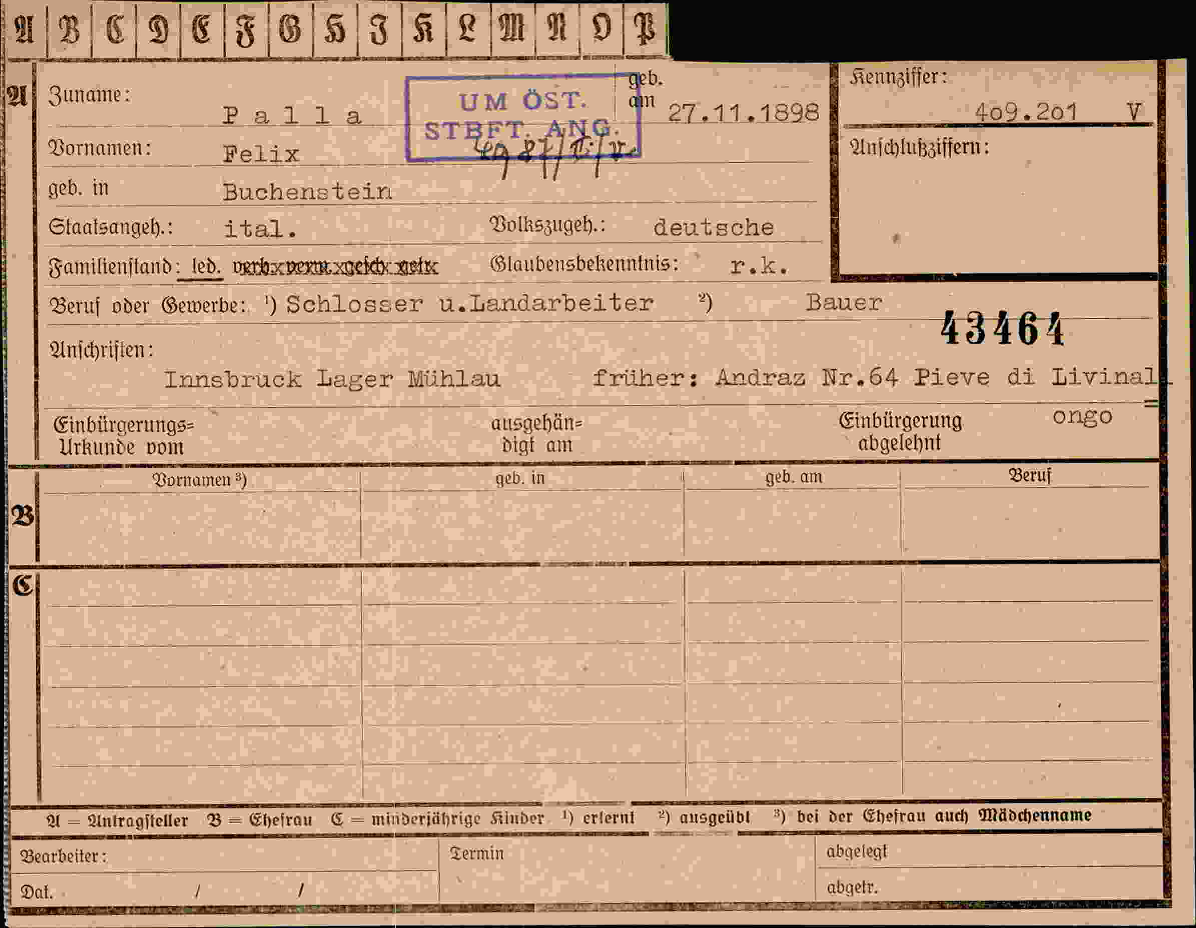 Dokument für Felix Palla
