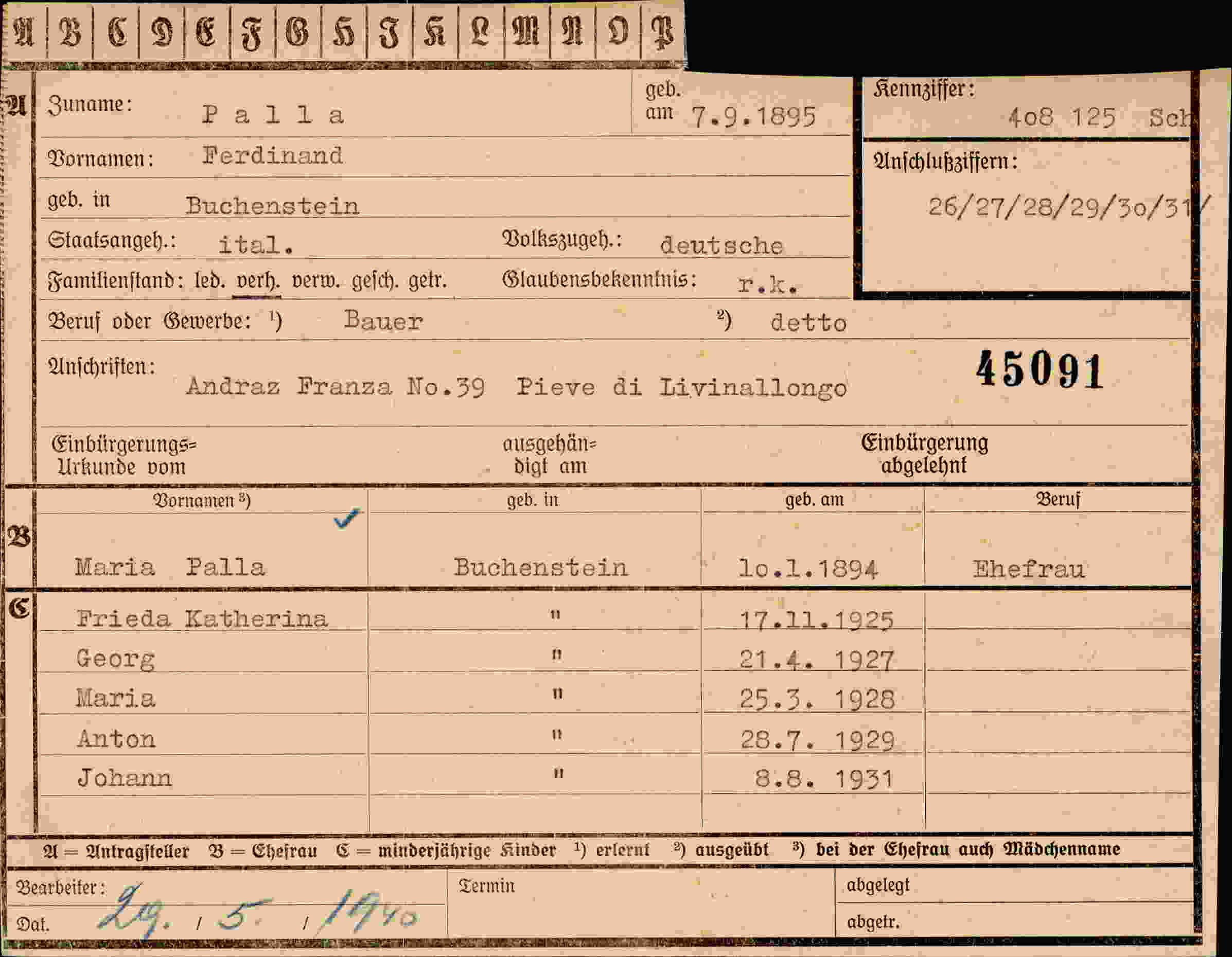 Dokument für Ferdinand Palla