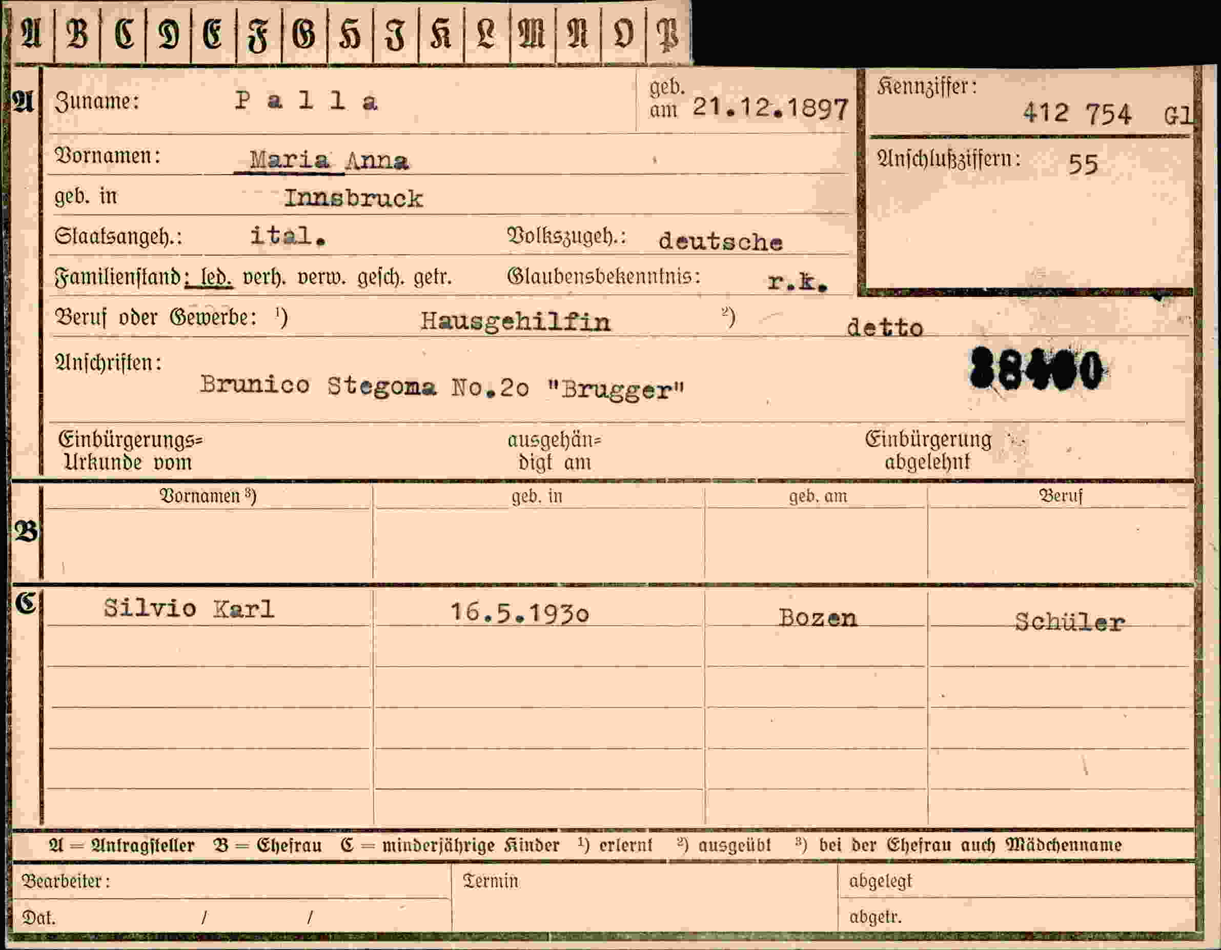 Dokument für Maria Anna Palla